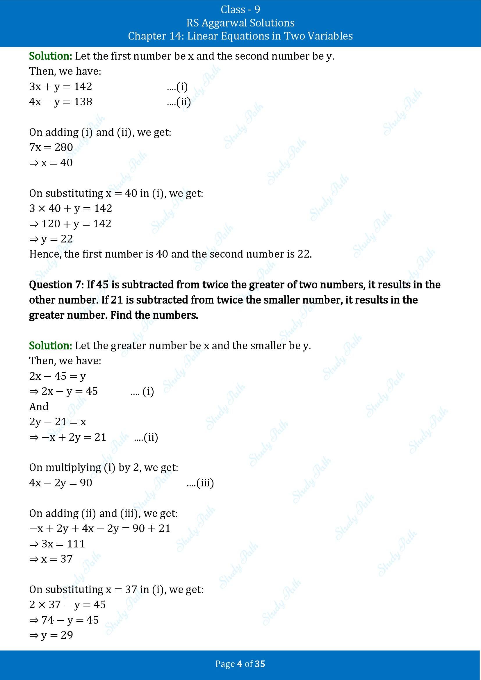 RS Aggarwal Solutions Class 9 Chapter 14 Linear Equations in Two Variables Exercise 14G 00004
