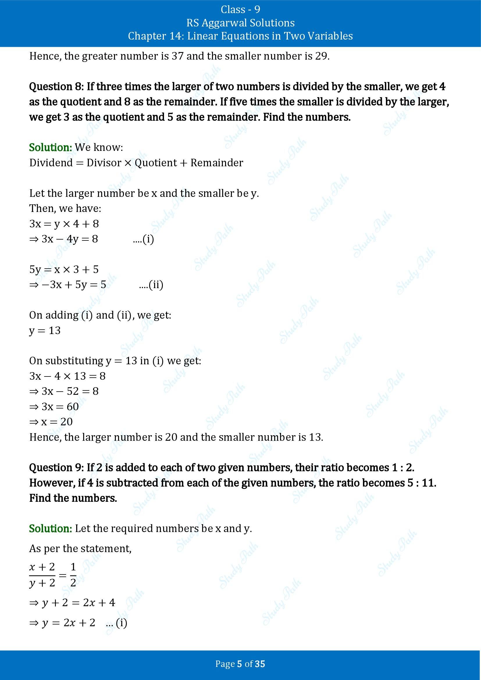 RS Aggarwal Solutions Class 9 Chapter 14 Linear Equations in Two Variables Exercise 14G 00005