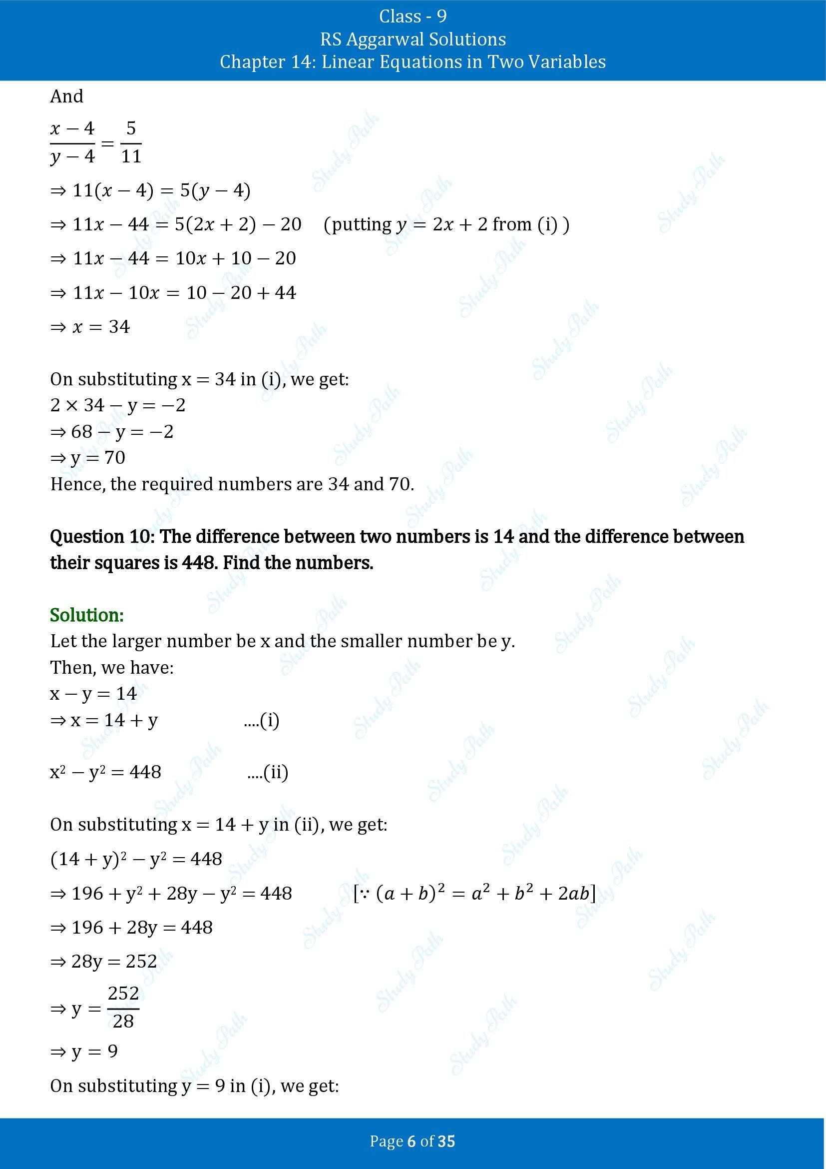 RS Aggarwal Solutions Class 9 Chapter 14 Linear Equations in Two Variables Exercise 14G 00006