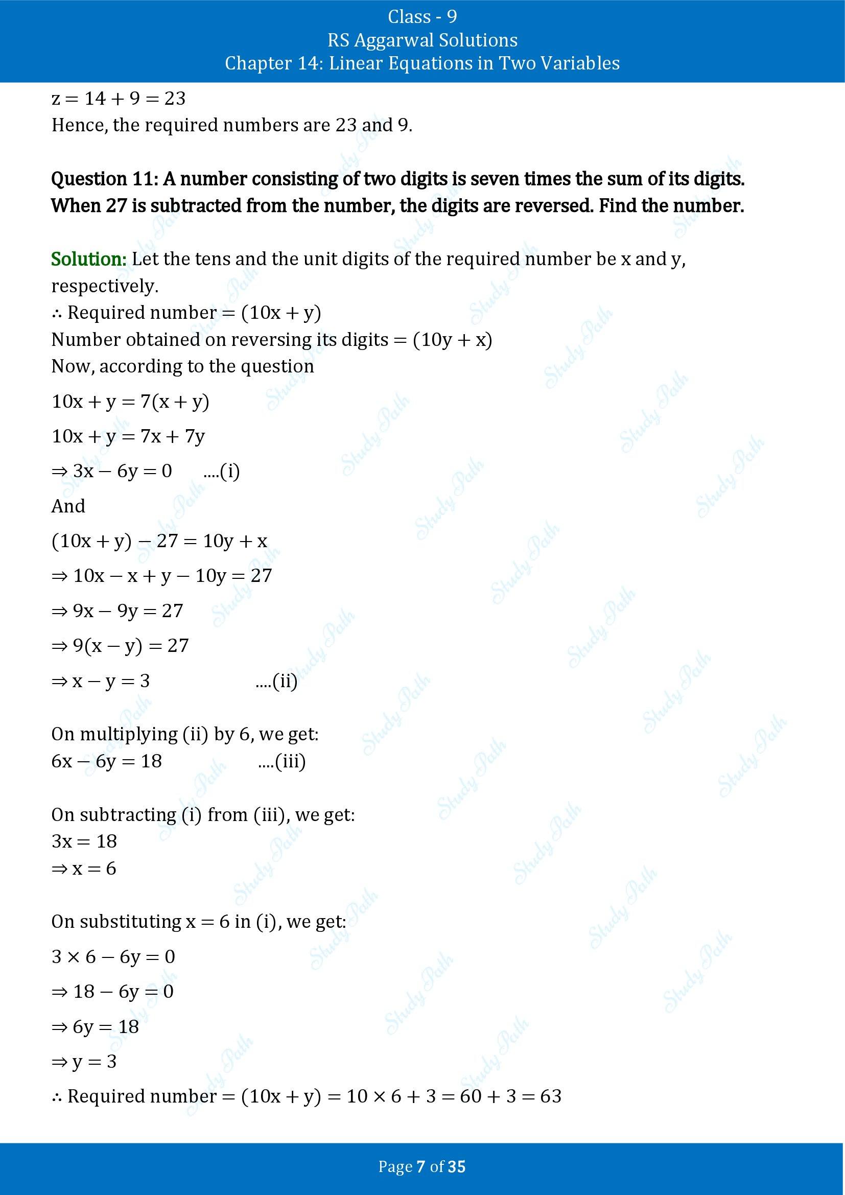 RS Aggarwal Solutions Class 9 Chapter 14 Linear Equations in Two Variables Exercise 14G 00007