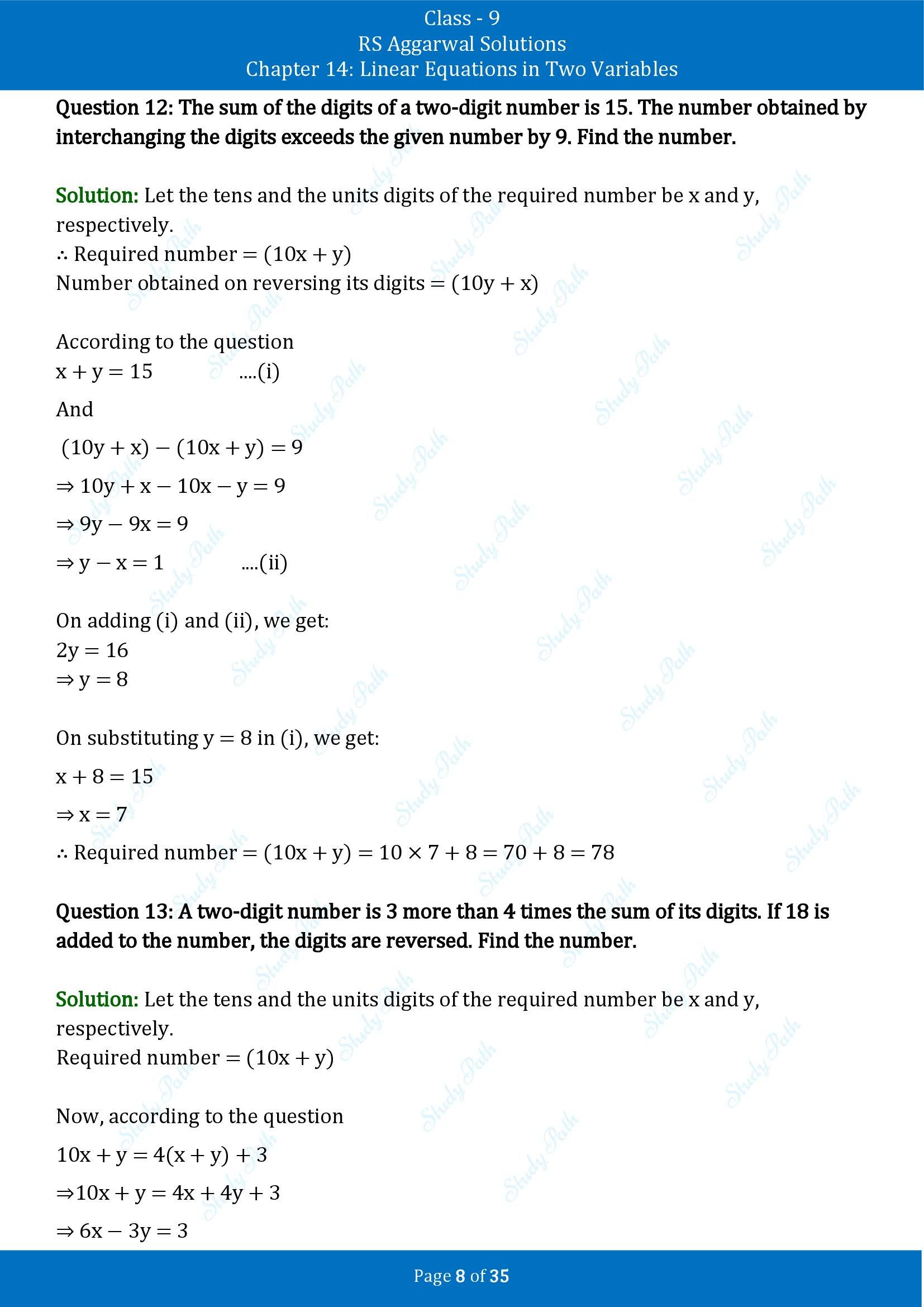 RS Aggarwal Solutions Class 9 Chapter 14 Linear Equations in Two Variables Exercise 14G 00008