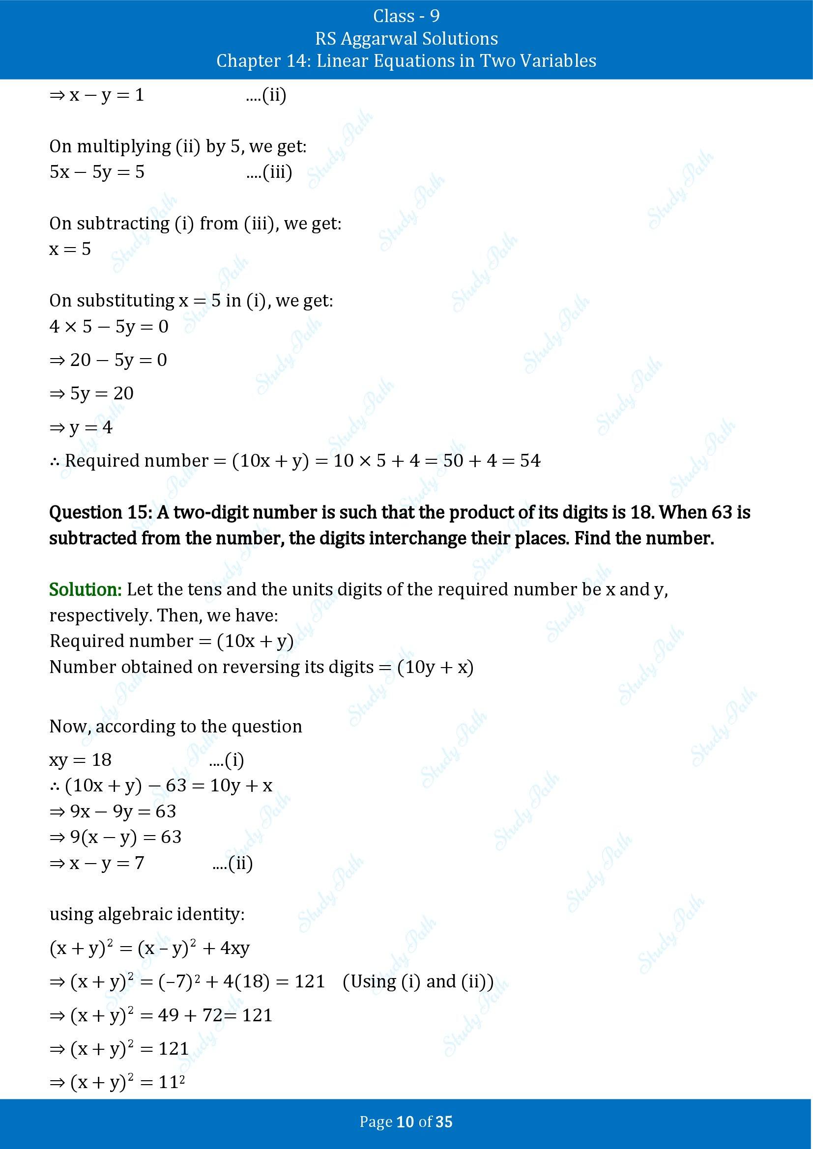 RS Aggarwal Solutions Class 9 Chapter 14 Linear Equations in Two Variables Exercise 14G 00010