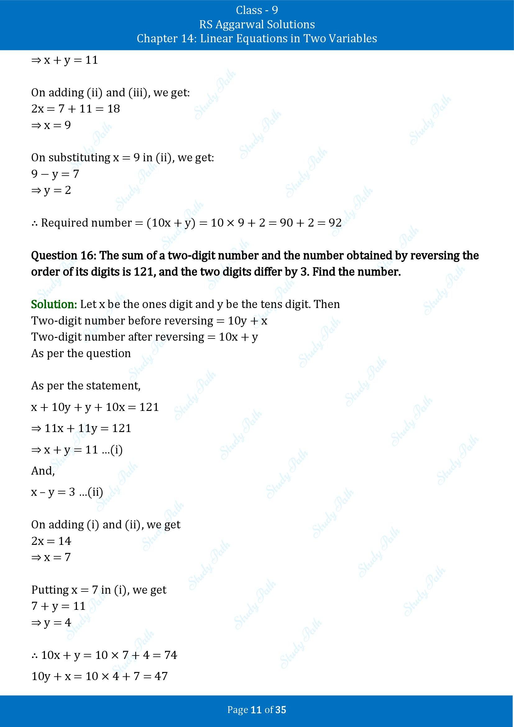 RS Aggarwal Solutions Class 9 Chapter 14 Linear Equations in Two Variables Exercise 14G 00011