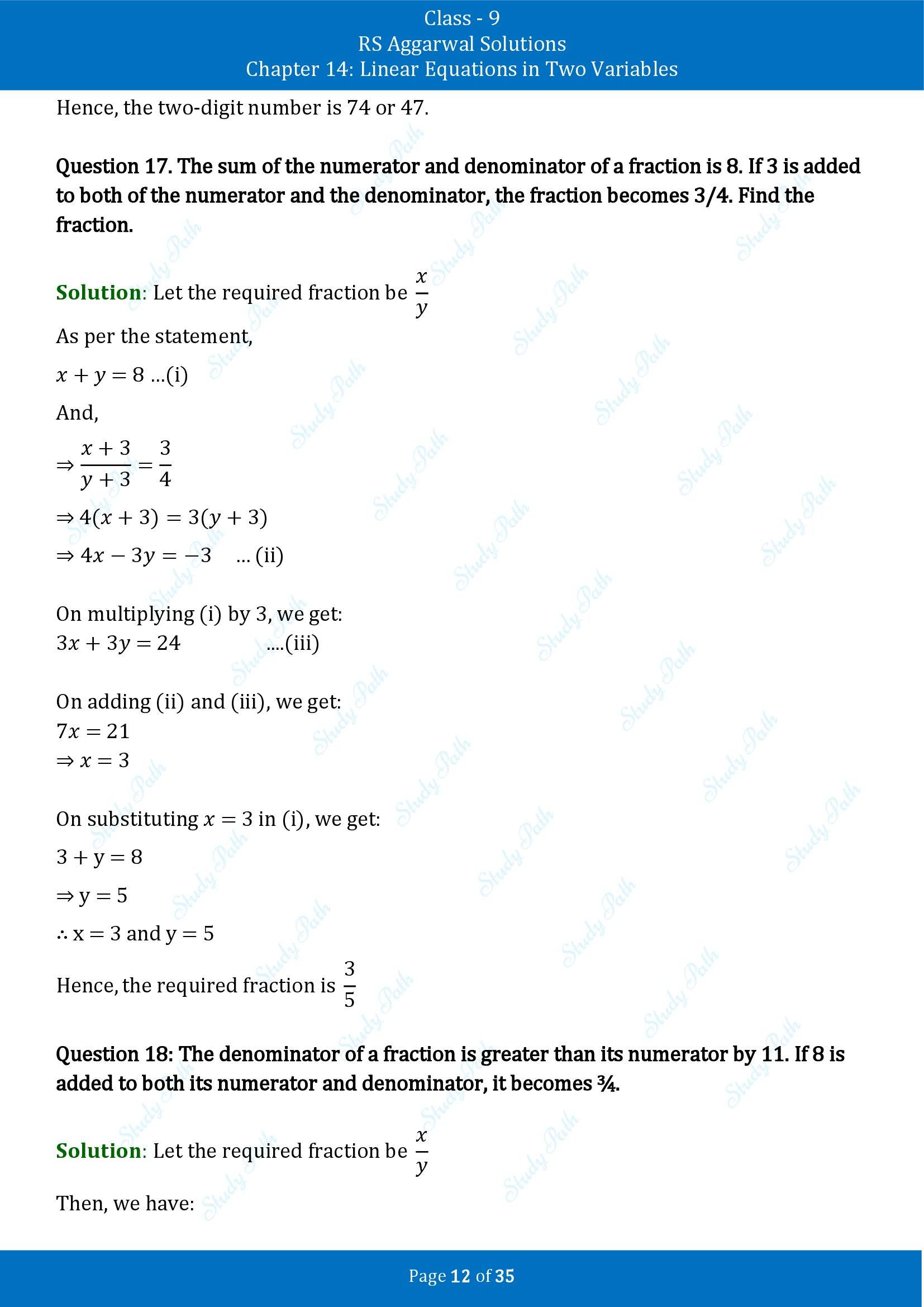 RS Aggarwal Solutions Class 9 Chapter 14 Linear Equations in Two Variables Exercise 14G 00012