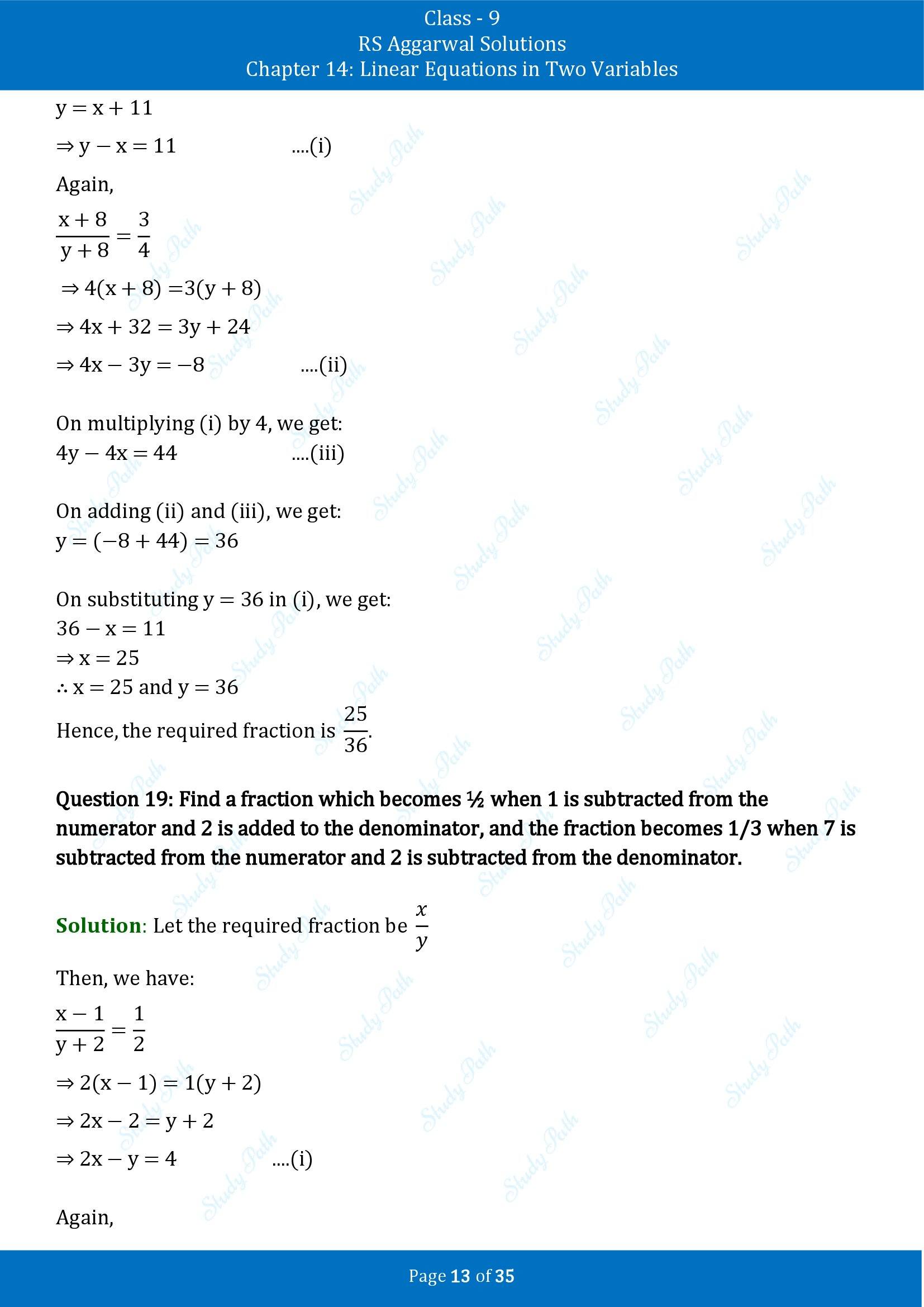 RS Aggarwal Solutions Class 9 Chapter 14 Linear Equations in Two Variables Exercise 14G 00013