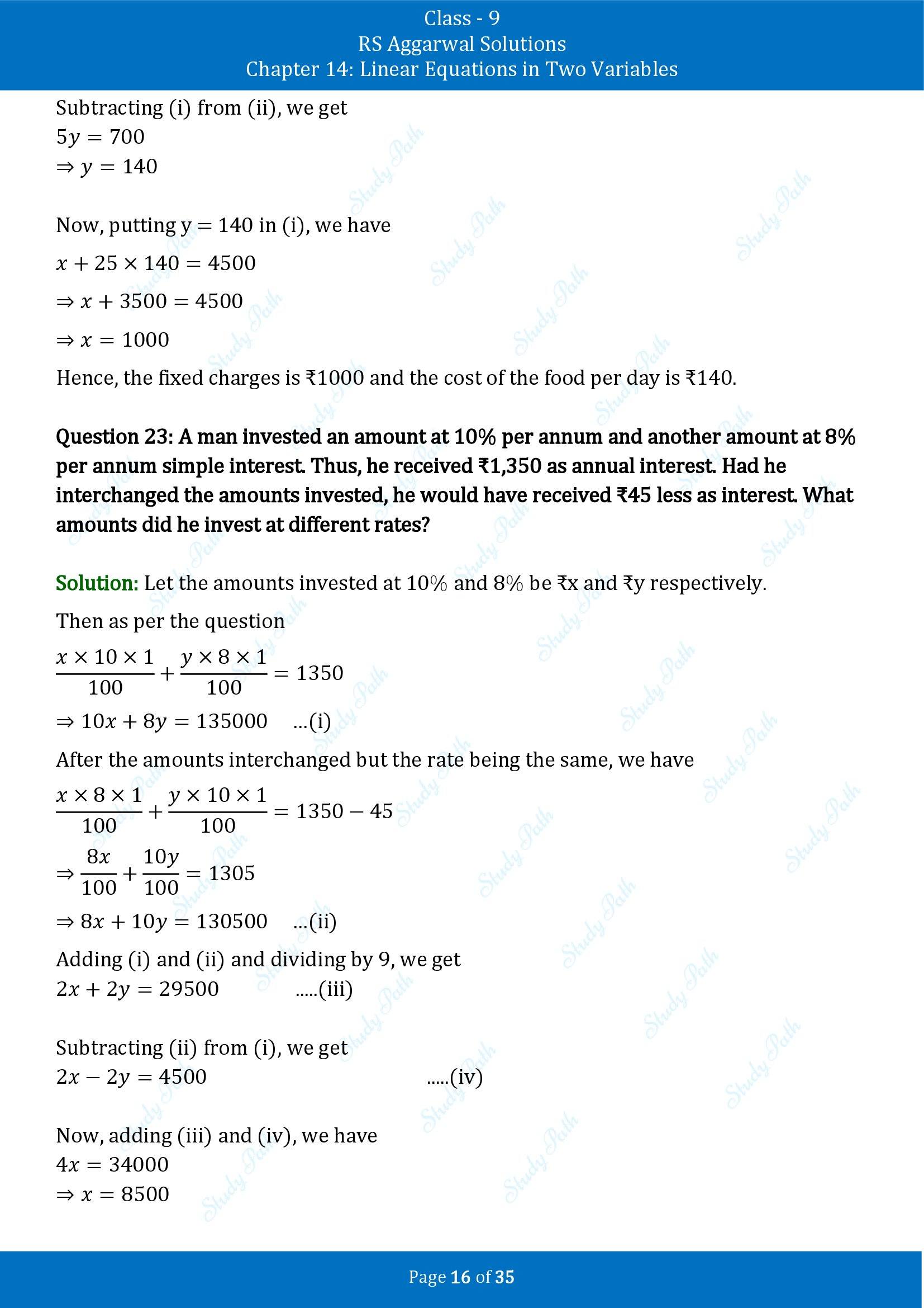RS Aggarwal Solutions Class 9 Chapter 14 Linear Equations in Two Variables Exercise 14G 00016