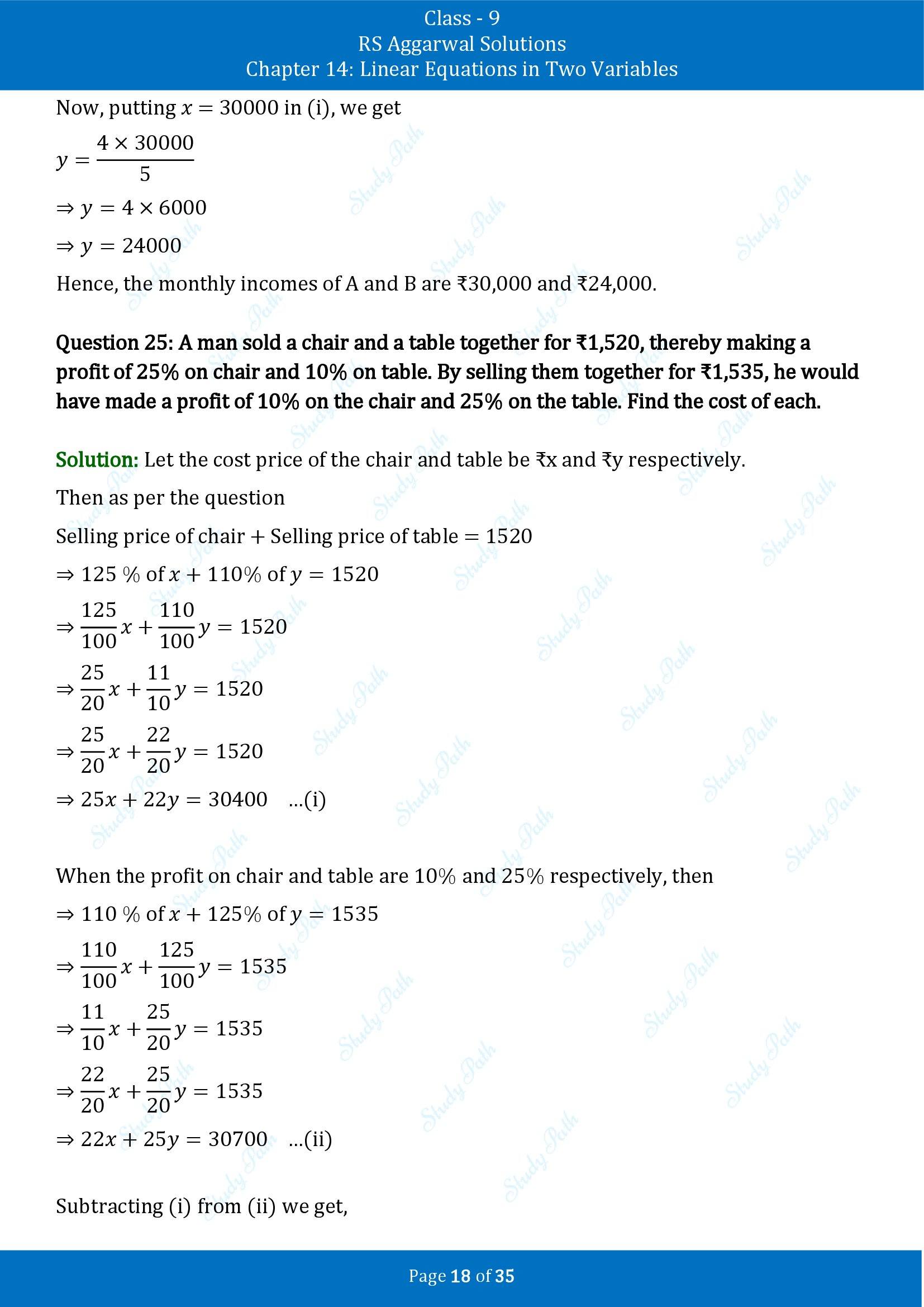 RS Aggarwal Solutions Class 9 Chapter 14 Linear Equations in Two Variables Exercise 14G 00018