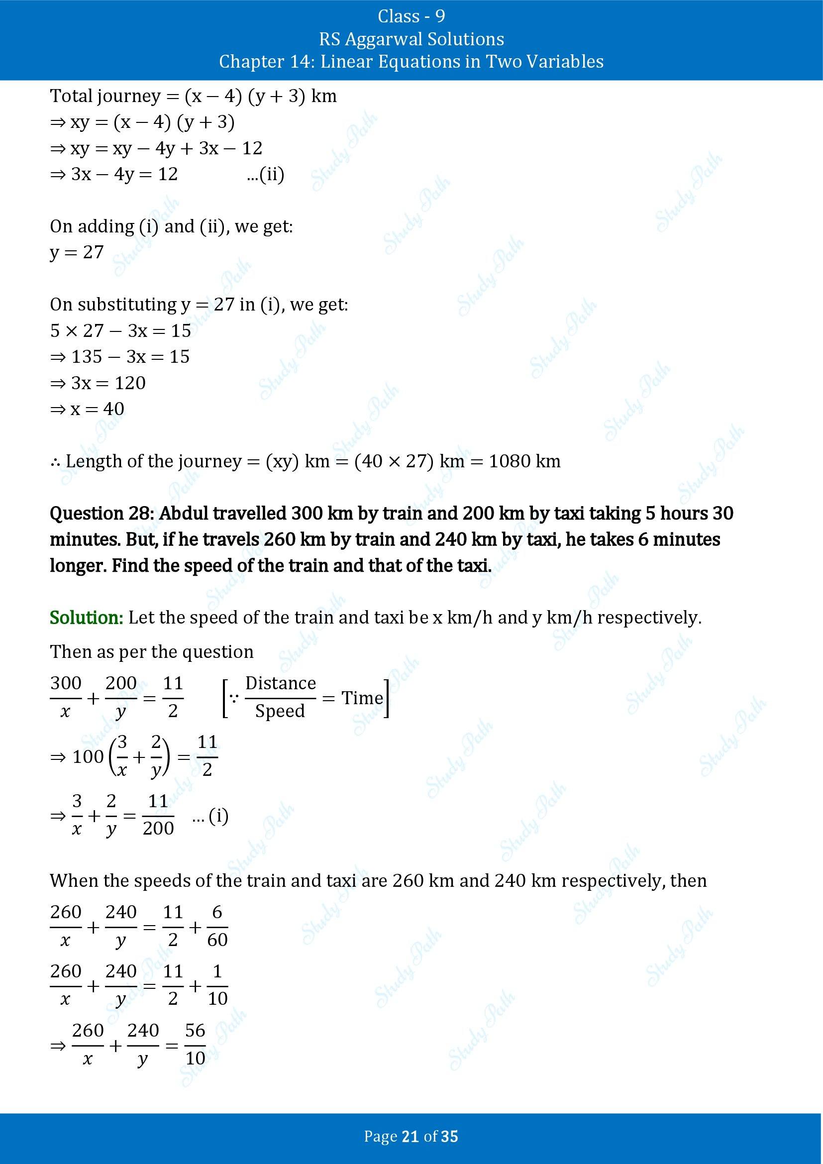 RS Aggarwal Solutions Class 9 Chapter 14 Linear Equations in Two Variables Exercise 14G 00021
