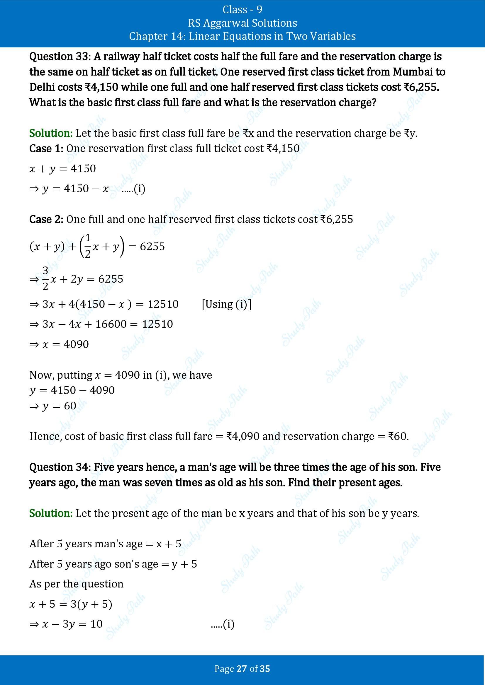 RS Aggarwal Solutions Class 9 Chapter 14 Linear Equations in Two Variables Exercise 14G 00027