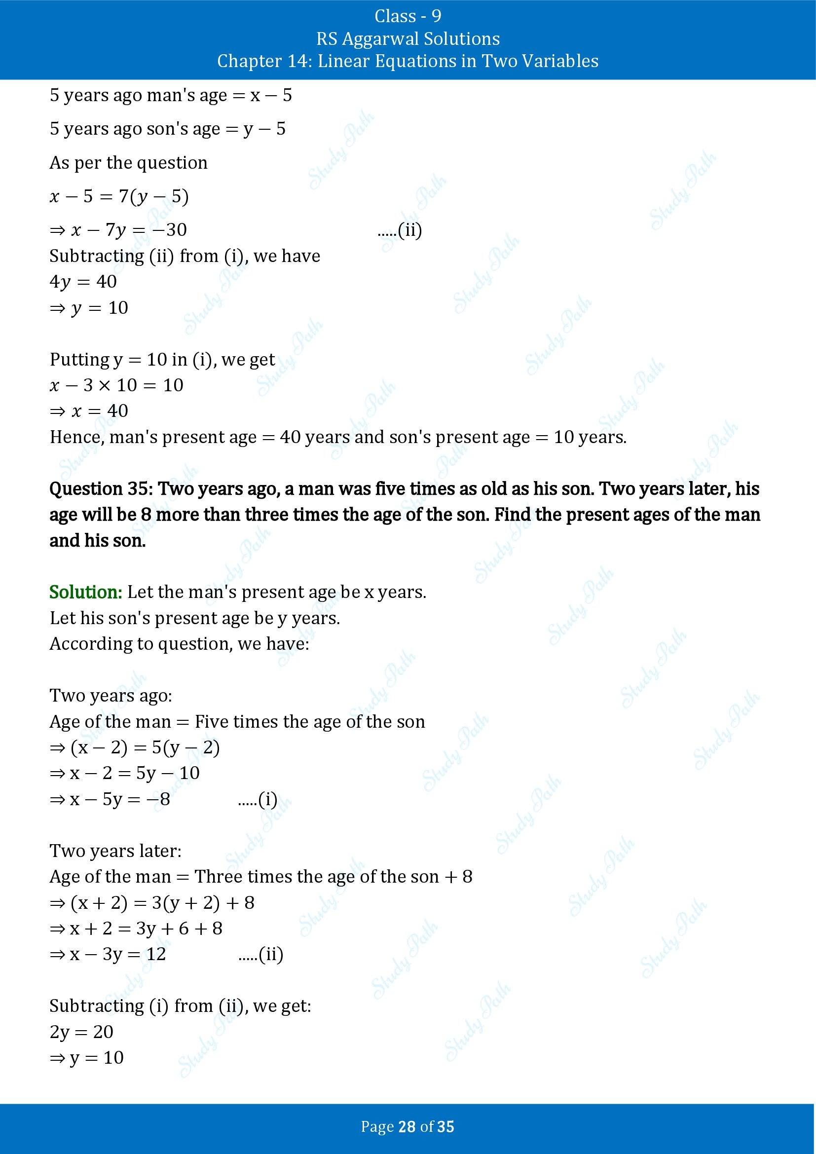 RS Aggarwal Solutions Class 9 Chapter 14 Linear Equations in Two Variables Exercise 14G 00028
