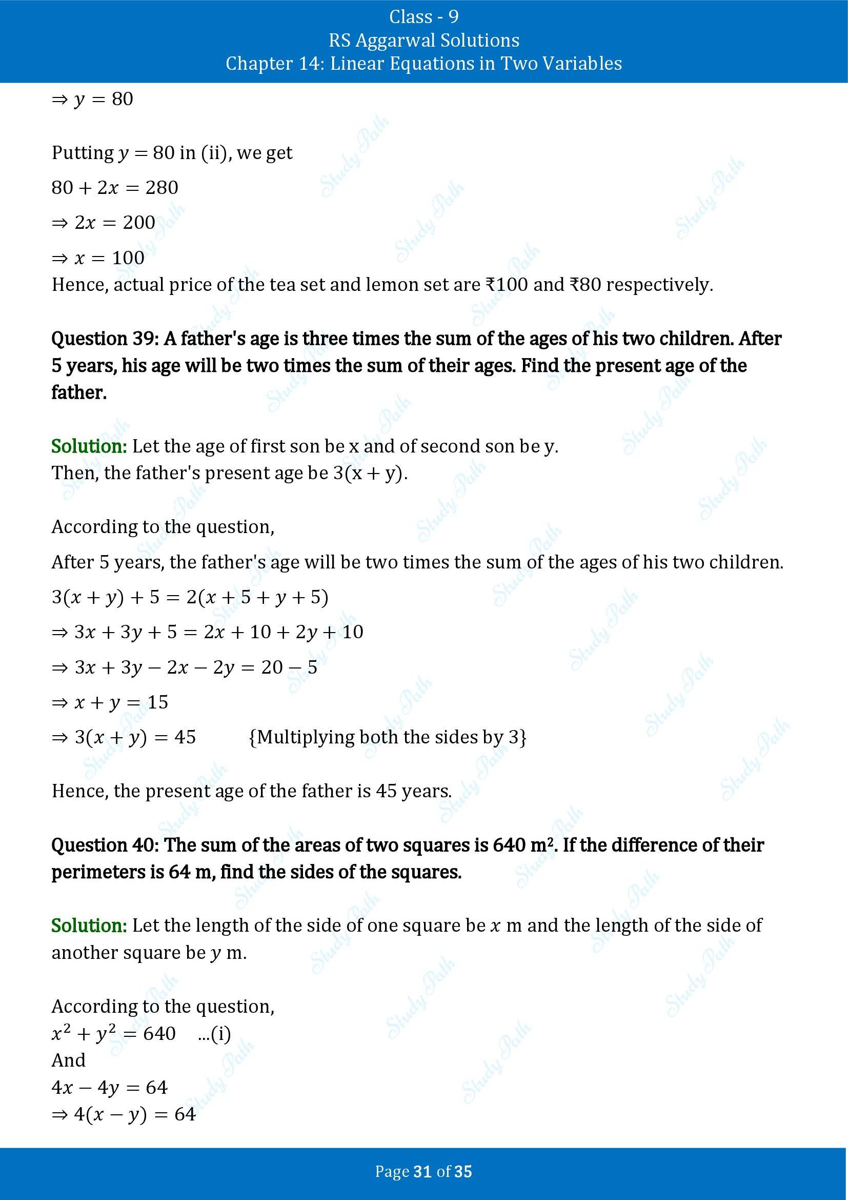RS Aggarwal Solutions Class 9 Chapter 14 Linear Equations in Two Variables Exercise 14G 00031