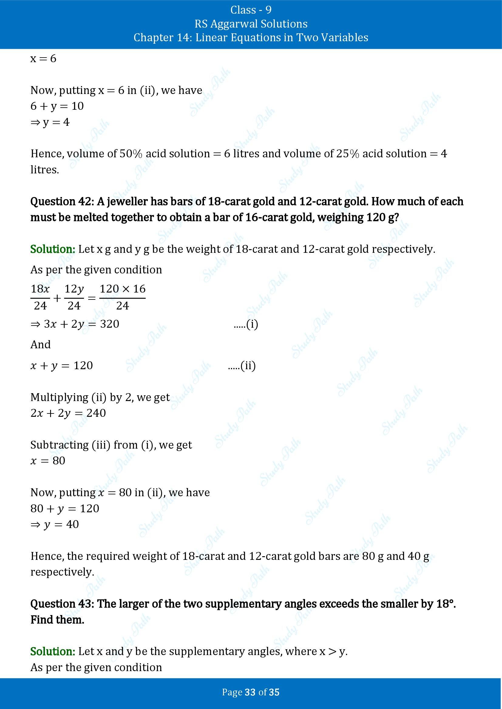 RS Aggarwal Solutions Class 9 Chapter 14 Linear Equations in Two Variables Exercise 14G 00033