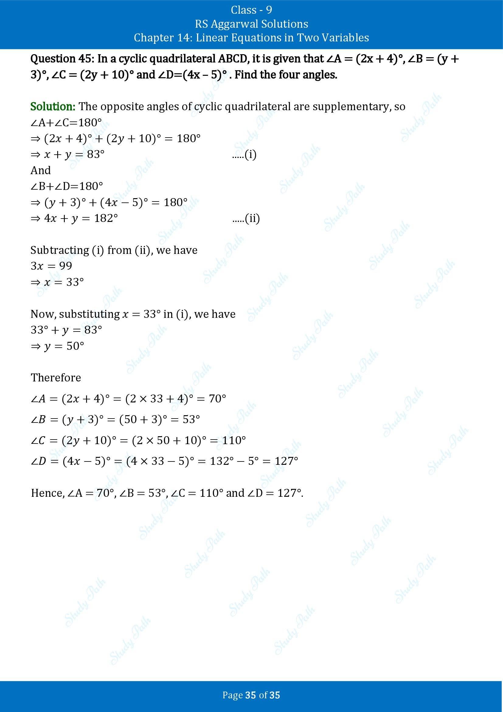 RS Aggarwal Solutions Class 9 Chapter 14 Linear Equations in Two Variables Exercise 14G 00035