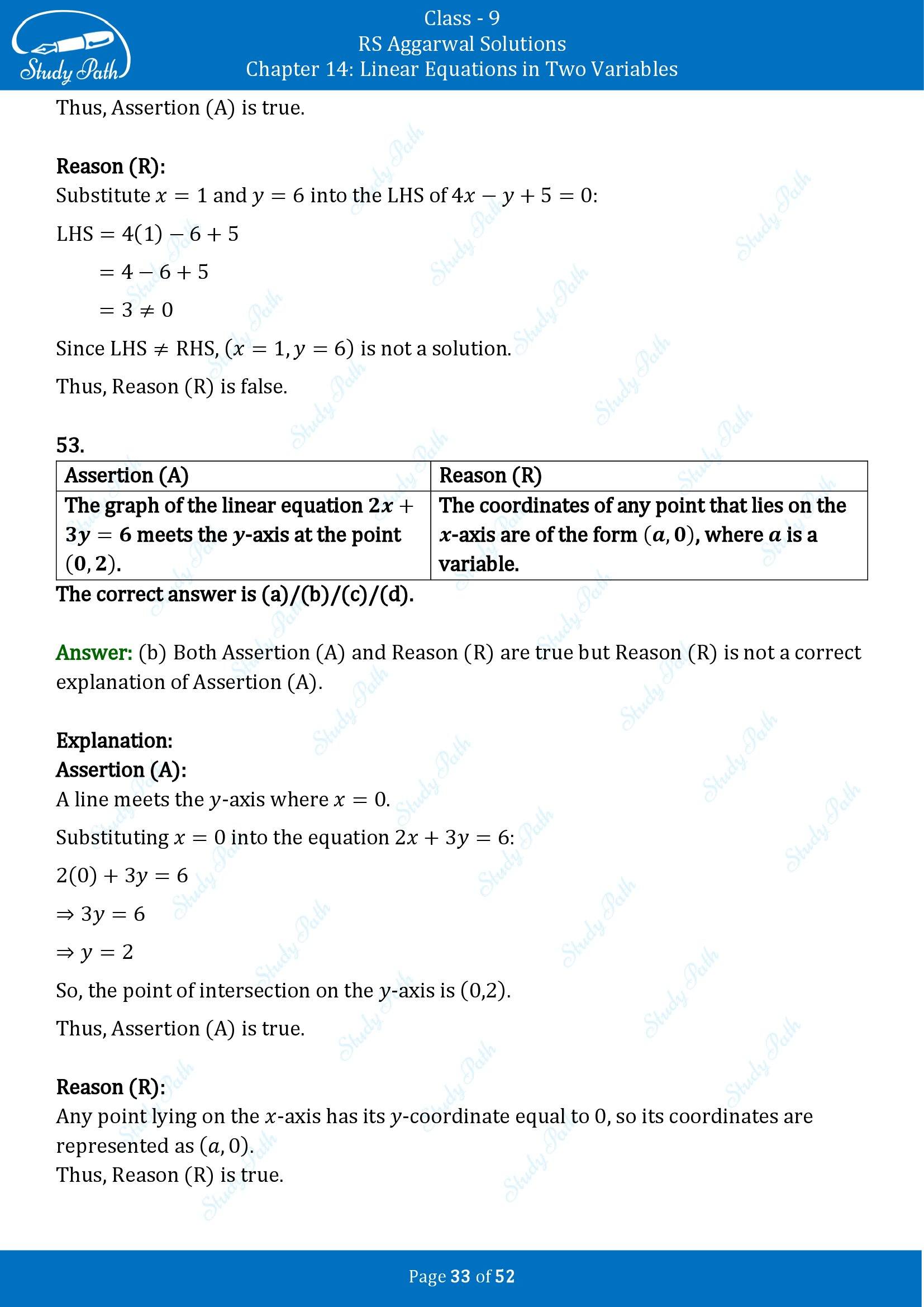 RS Aggarwal Solutions Class 9 Chapter 14 Linear Equations in Two Variables Multiple Choice Questions MCQs 00033