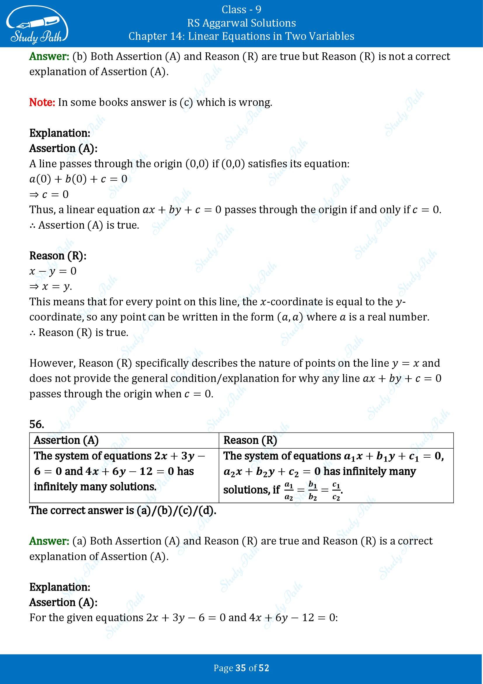 RS Aggarwal Solutions Class 9 Chapter 14 Linear Equations in Two Variables Multiple Choice Questions MCQs 00035