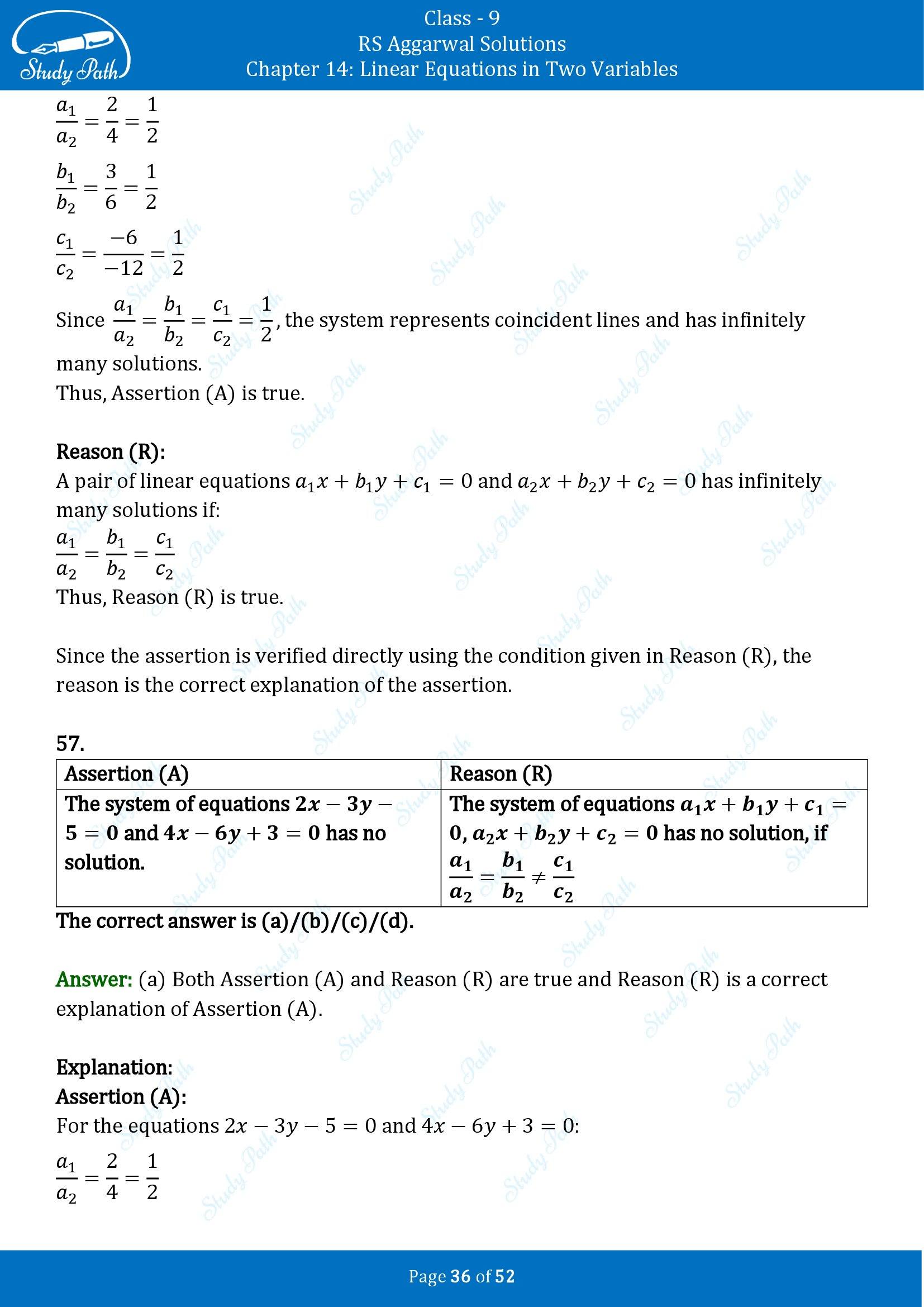 RS Aggarwal Solutions Class 9 Chapter 14 Linear Equations in Two Variables Multiple Choice Questions MCQs 00036