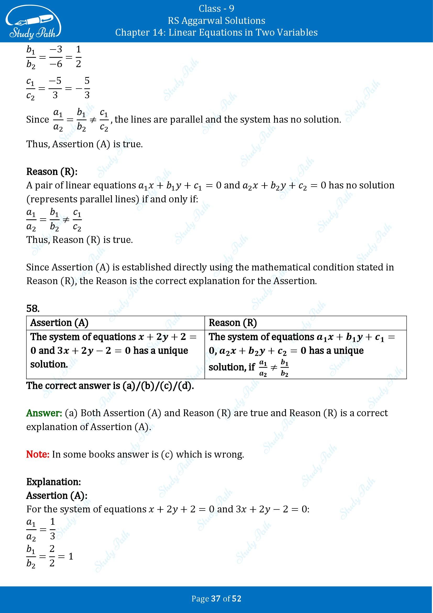 RS Aggarwal Solutions Class 9 Chapter 14 Linear Equations in Two Variables Multiple Choice Questions MCQs 00037