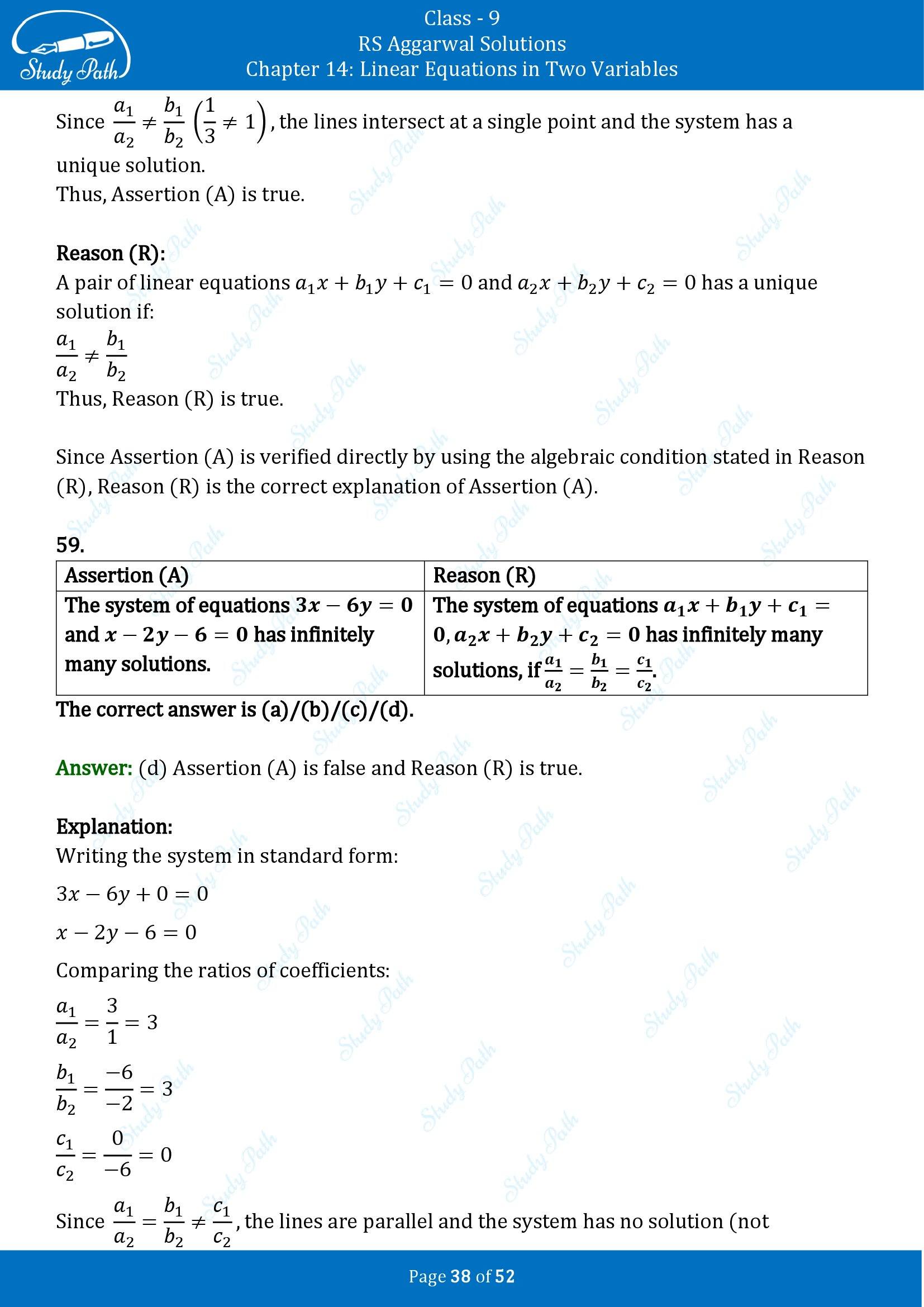 RS Aggarwal Solutions Class 9 Chapter 14 Linear Equations in Two Variables Multiple Choice Questions MCQs 00038