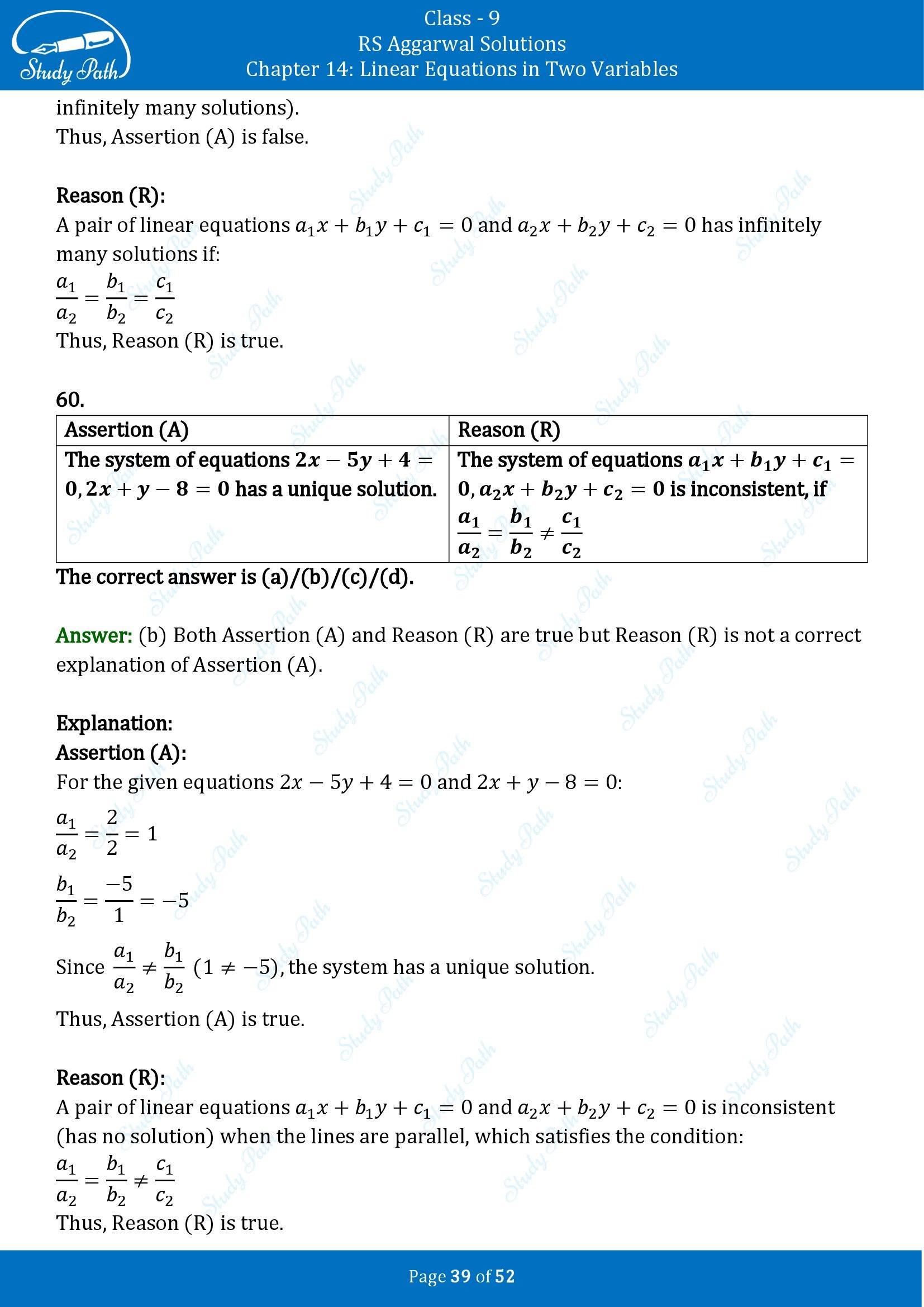 RS Aggarwal Solutions Class 9 Chapter 14 Linear Equations in Two Variables Multiple Choice Questions MCQs 00039