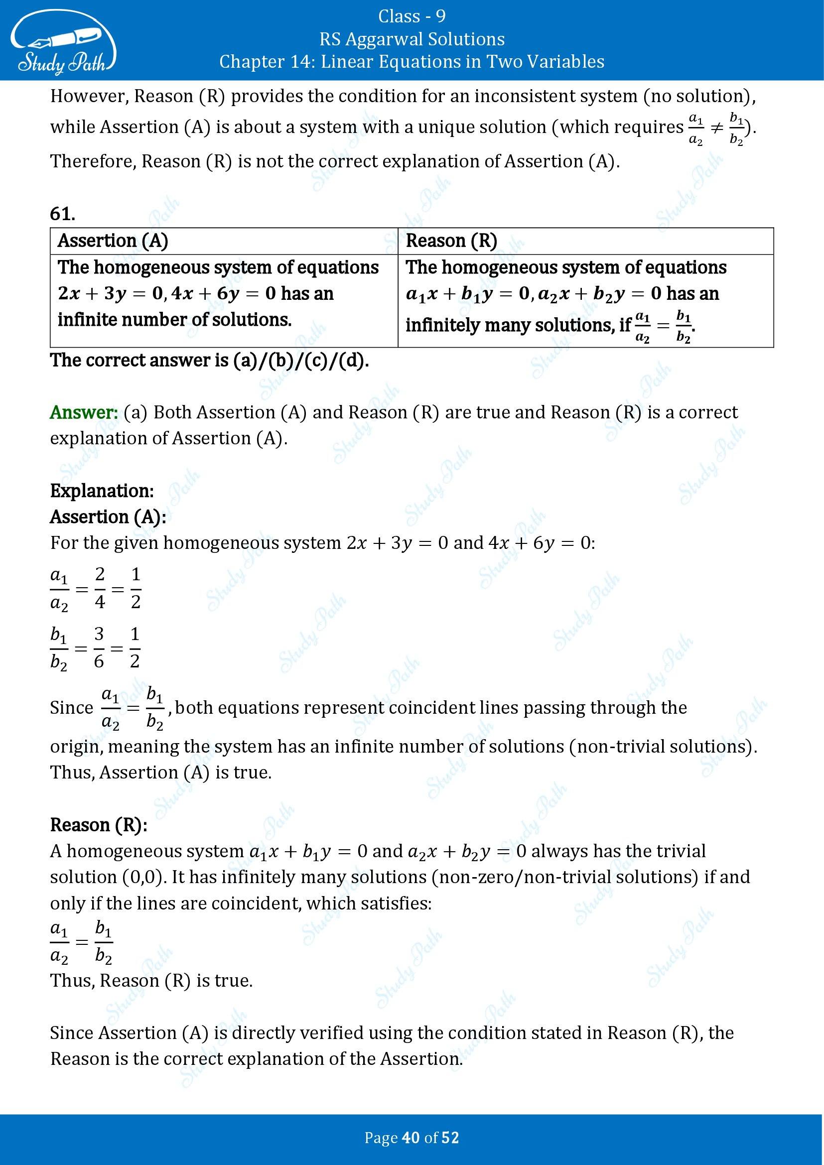 RS Aggarwal Solutions Class 9 Chapter 14 Linear Equations in Two Variables Multiple Choice Questions MCQs 00040