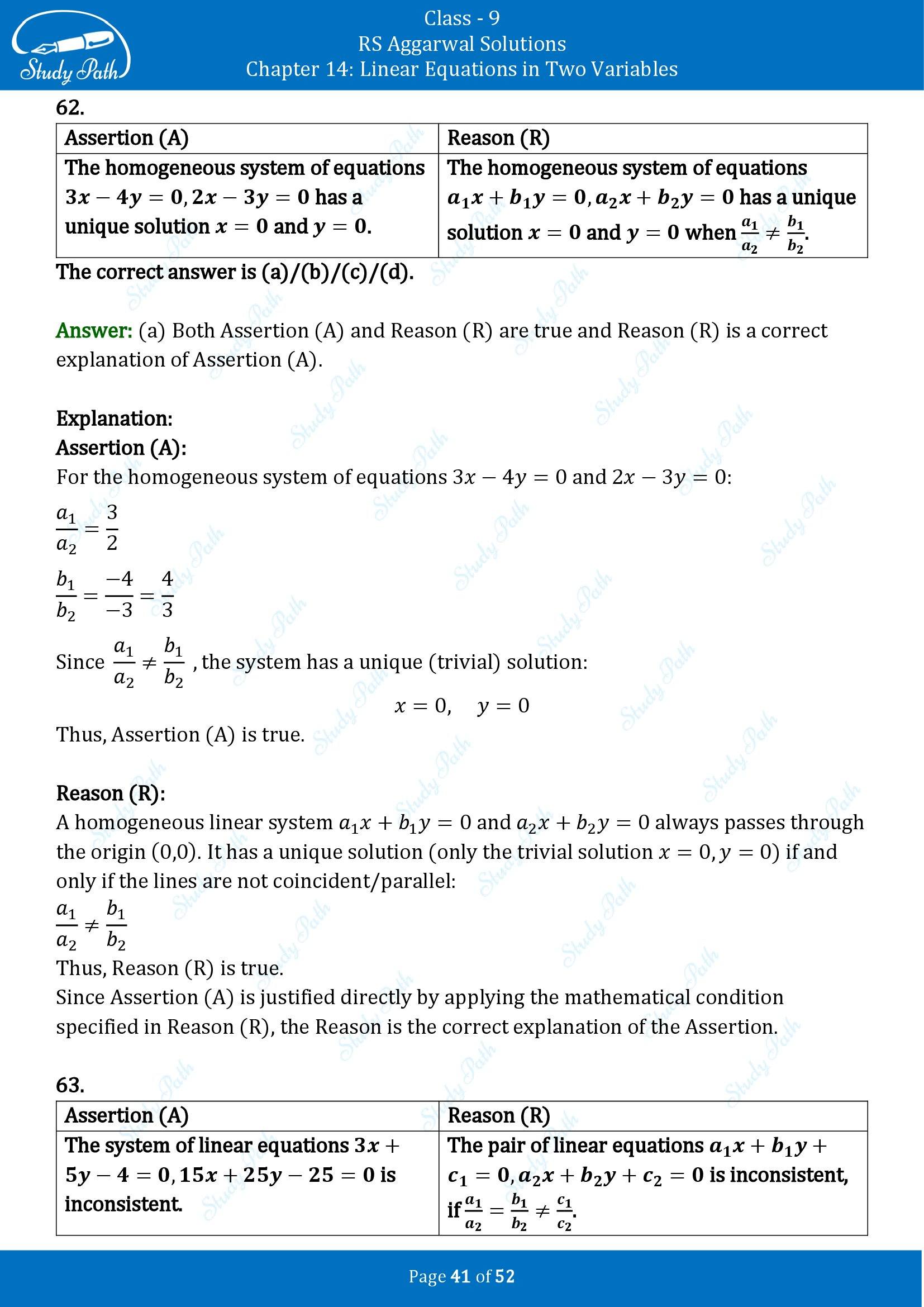 RS Aggarwal Solutions Class 9 Chapter 14 Linear Equations in Two Variables Multiple Choice Questions MCQs 00041
