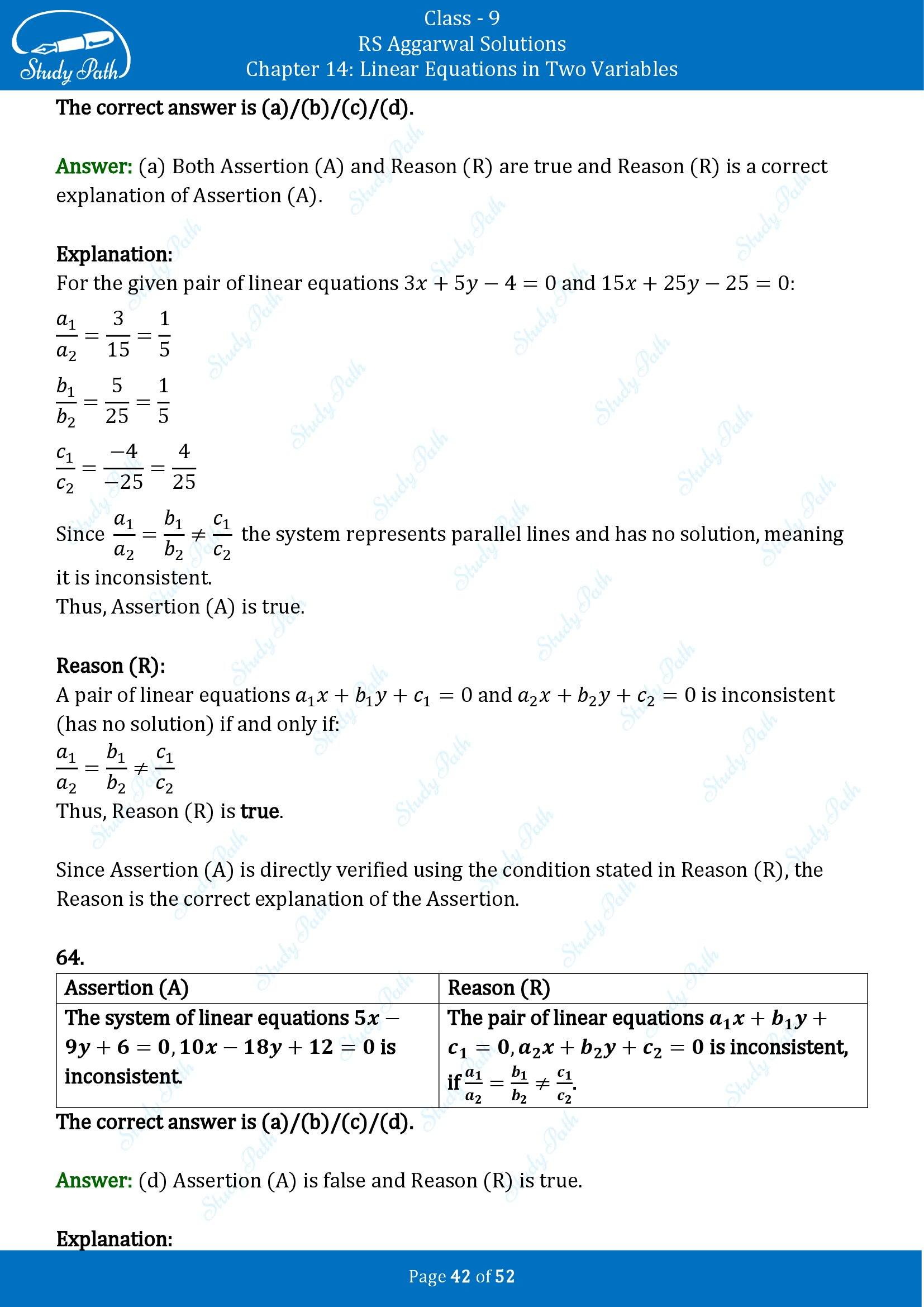 RS Aggarwal Solutions Class 9 Chapter 14 Linear Equations in Two Variables Multiple Choice Questions MCQs 00042