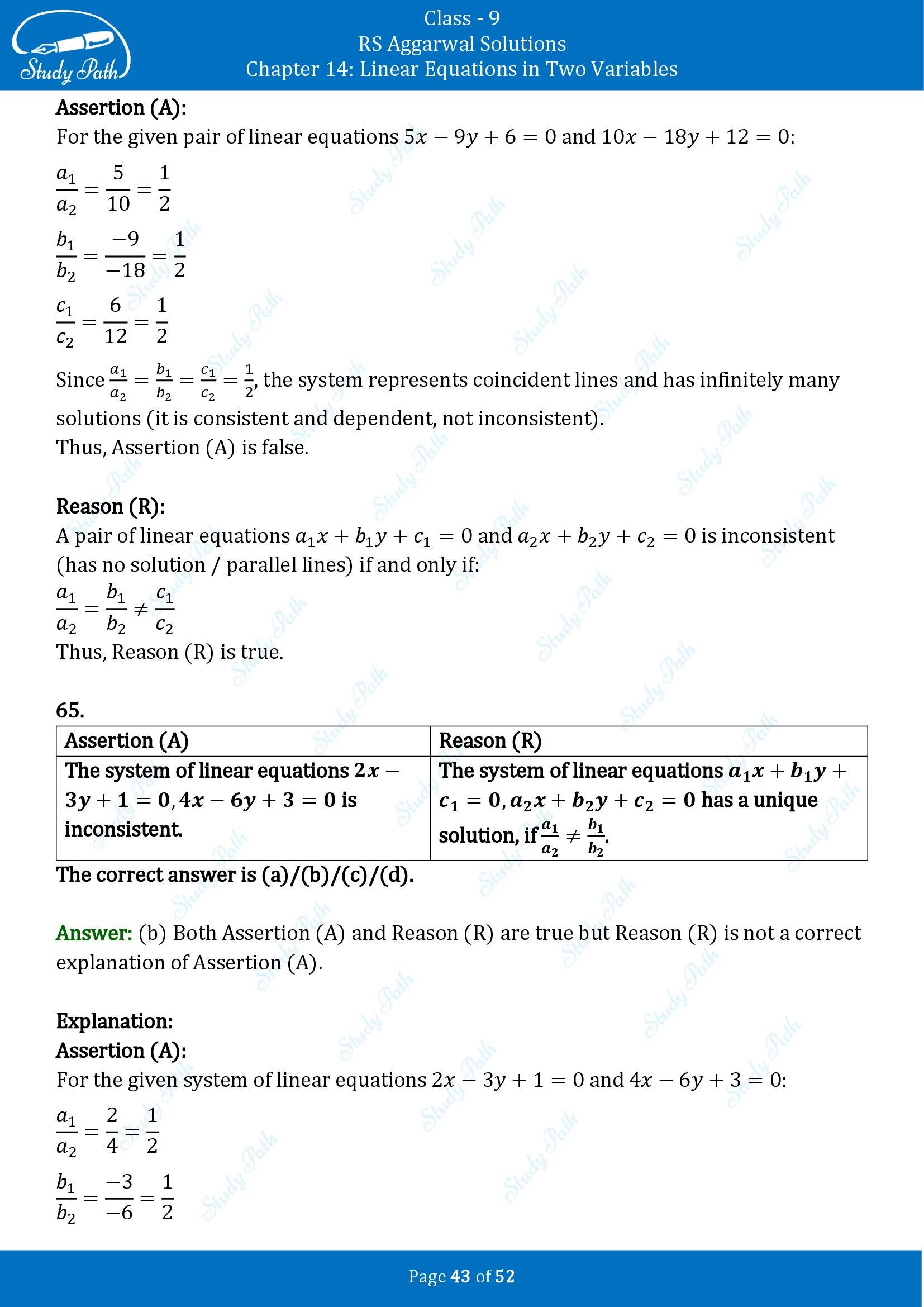 RS Aggarwal Solutions Class 9 Chapter 14 Linear Equations in Two Variables Multiple Choice Questions MCQs 00043