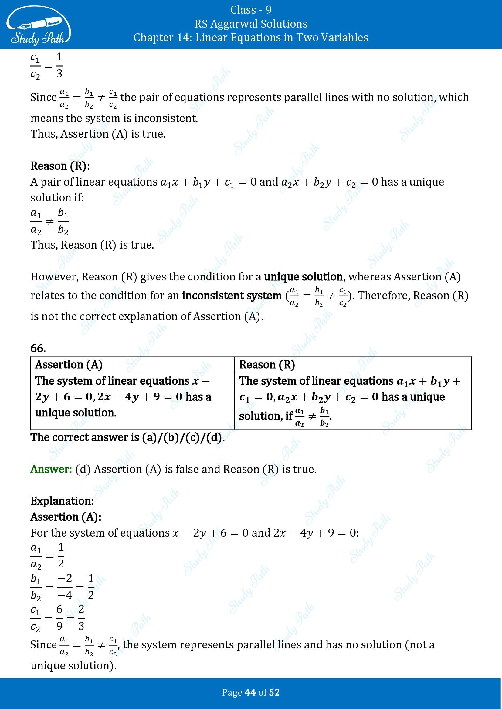 RS Aggarwal Solutions Class 9 Chapter 14 Linear Equations in Two Variables Multiple Choice Questions MCQs 00044