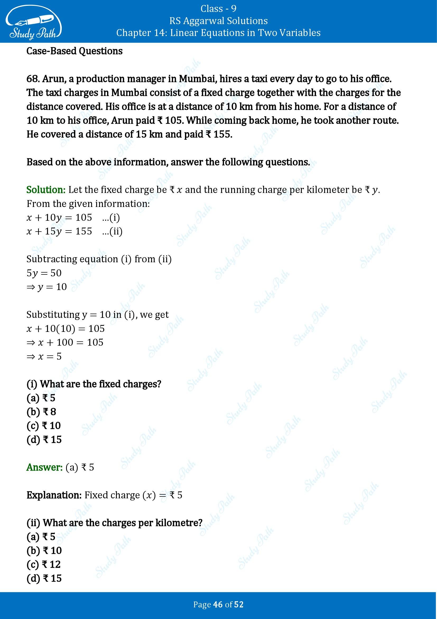 RS Aggarwal Solutions Class 9 Chapter 14 Linear Equations in Two Variables Multiple Choice Questions MCQs 00046
