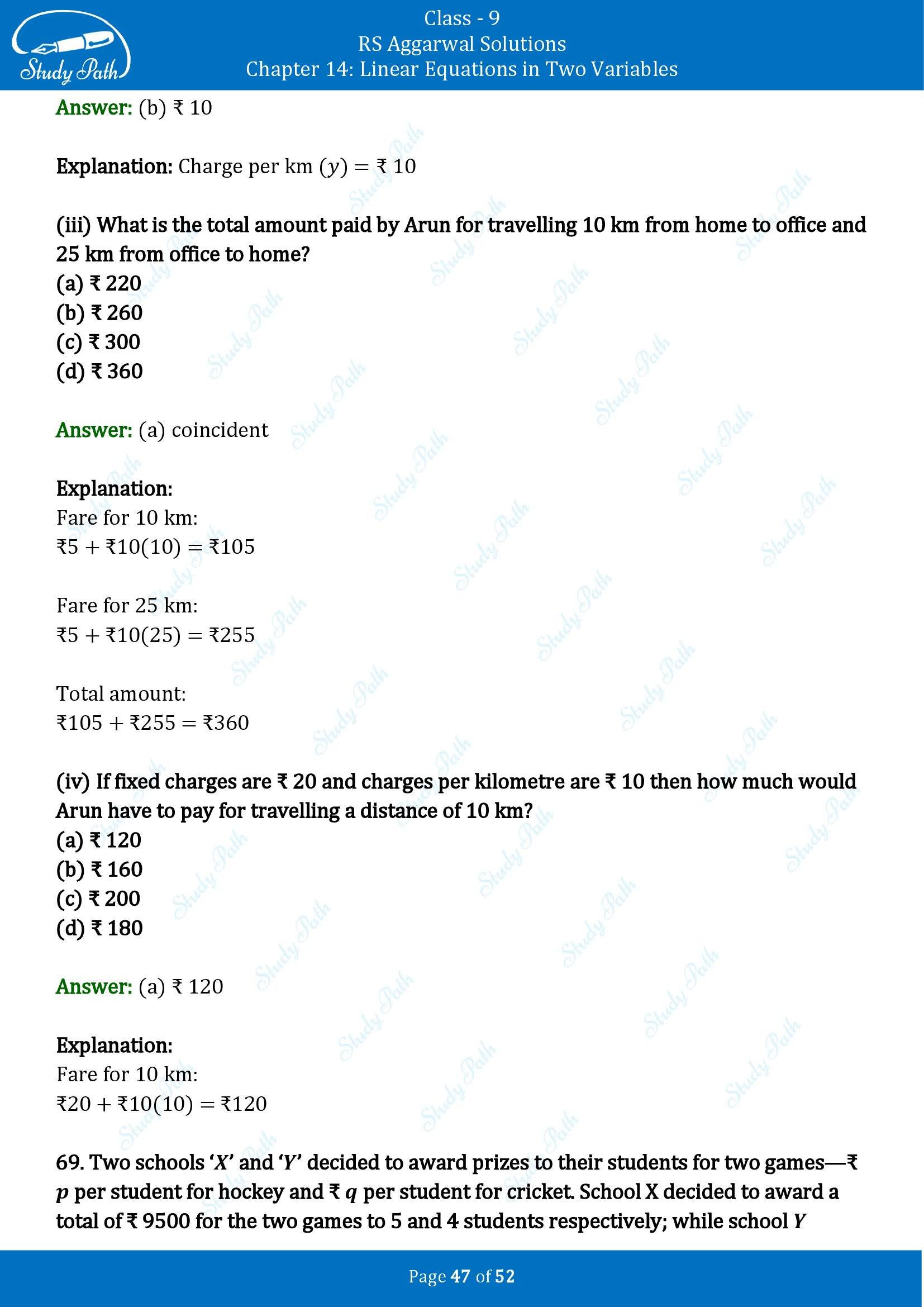RS Aggarwal Solutions Class 9 Chapter 14 Linear Equations in Two Variables Multiple Choice Questions MCQs 00047