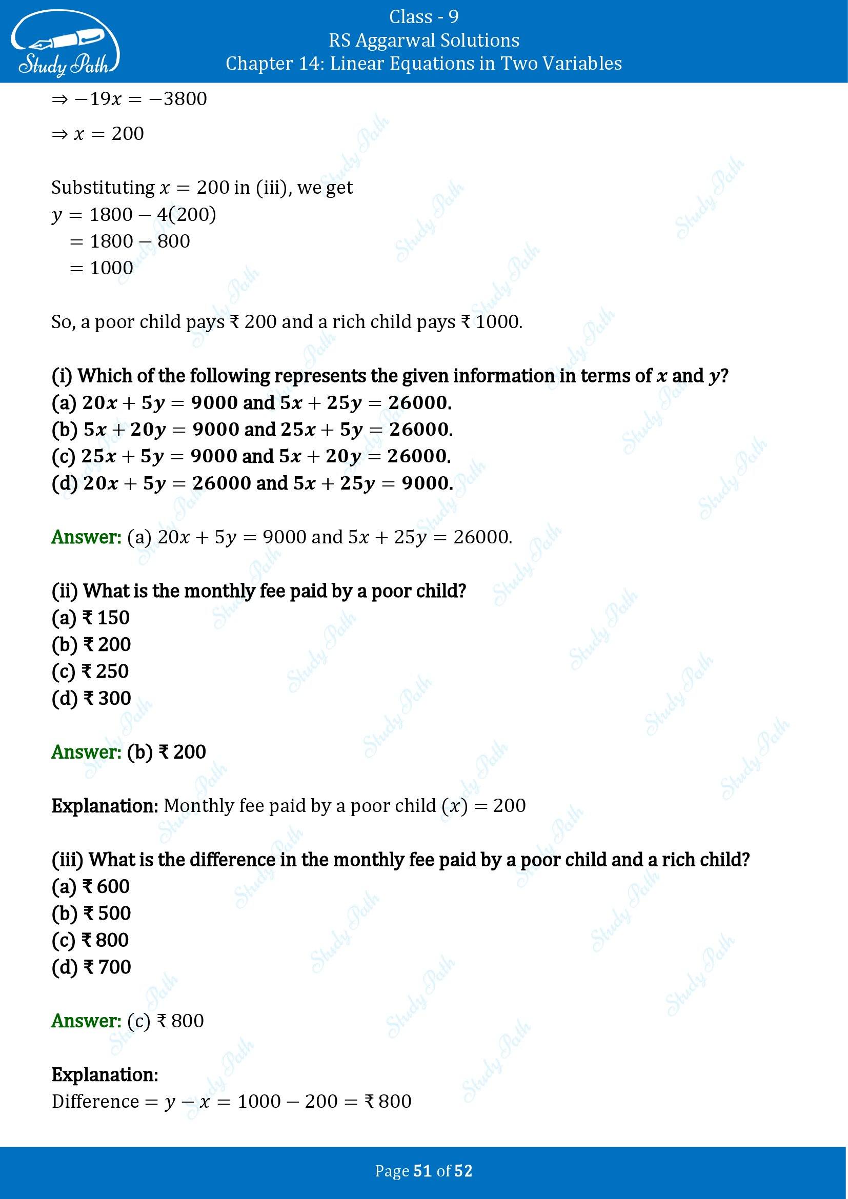 RS Aggarwal Solutions Class 9 Chapter 14 Linear Equations in Two Variables Multiple Choice Questions MCQs 00051