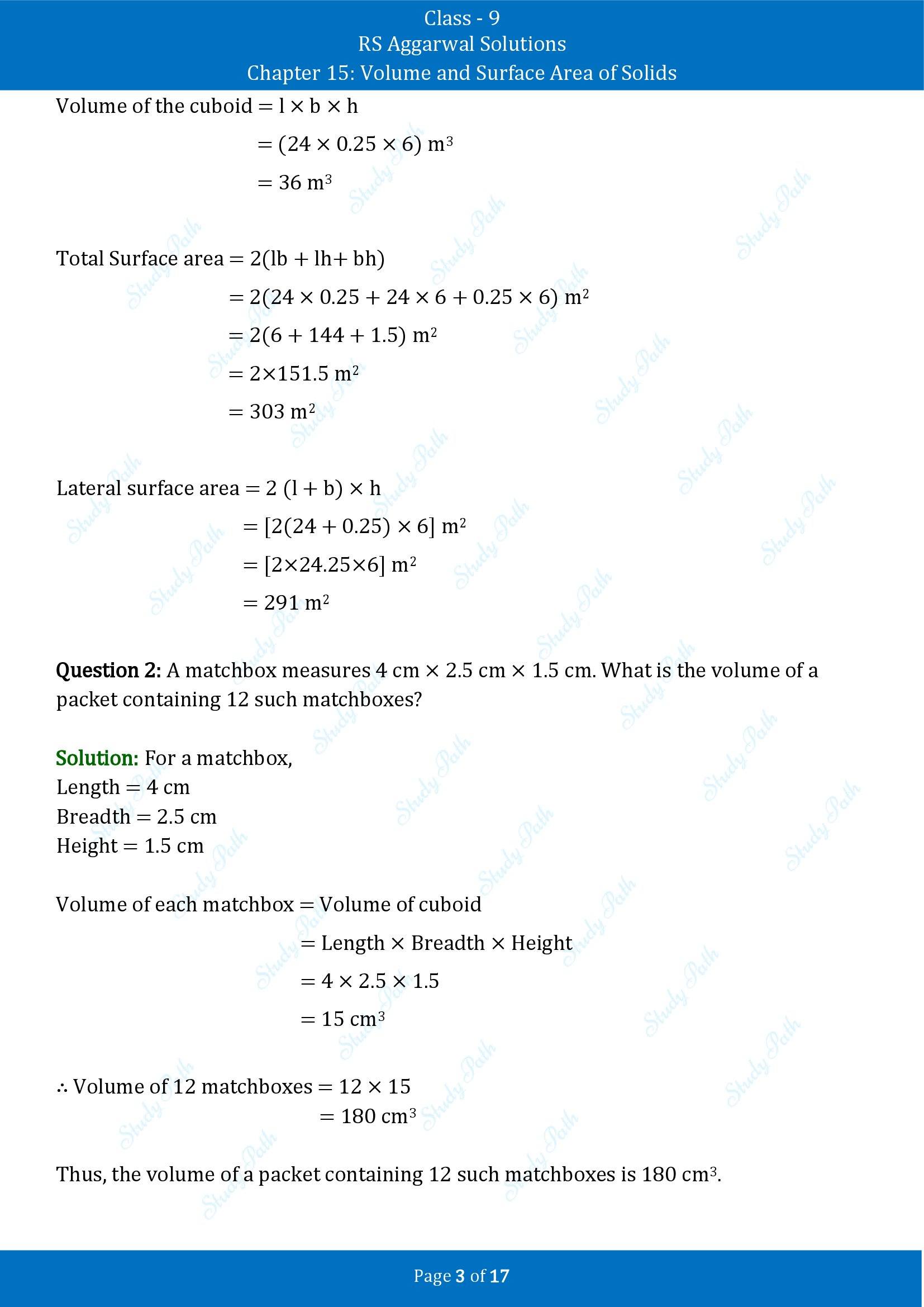 RS Aggarwal Solutions Class 9 Chapter 15 Volume and Surface Area of Solids Exercise 15A 00003