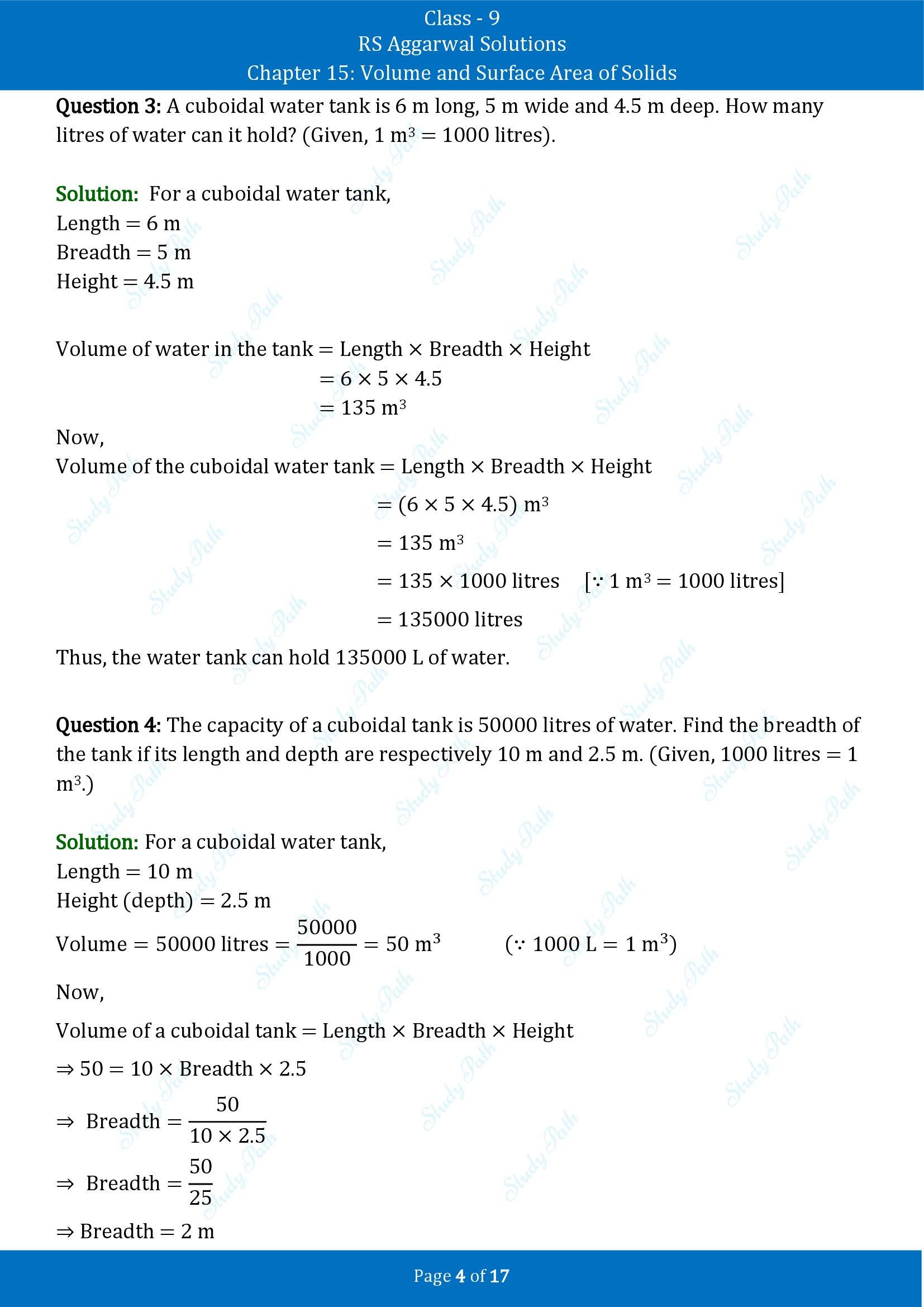 RS Aggarwal Solutions Class 9 Chapter 15 Volume and Surface Area of Solids Exercise 15A 00004