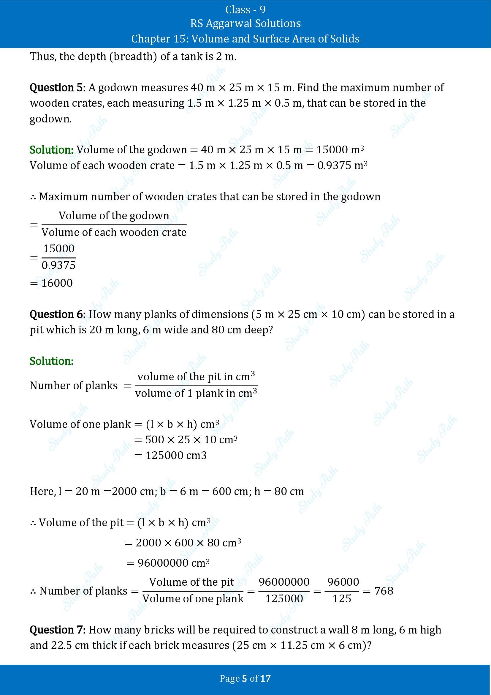 RS Aggarwal Solutions Class 9 Chapter 15 Volume and Surface Area of Solids Exercise 15A 00005