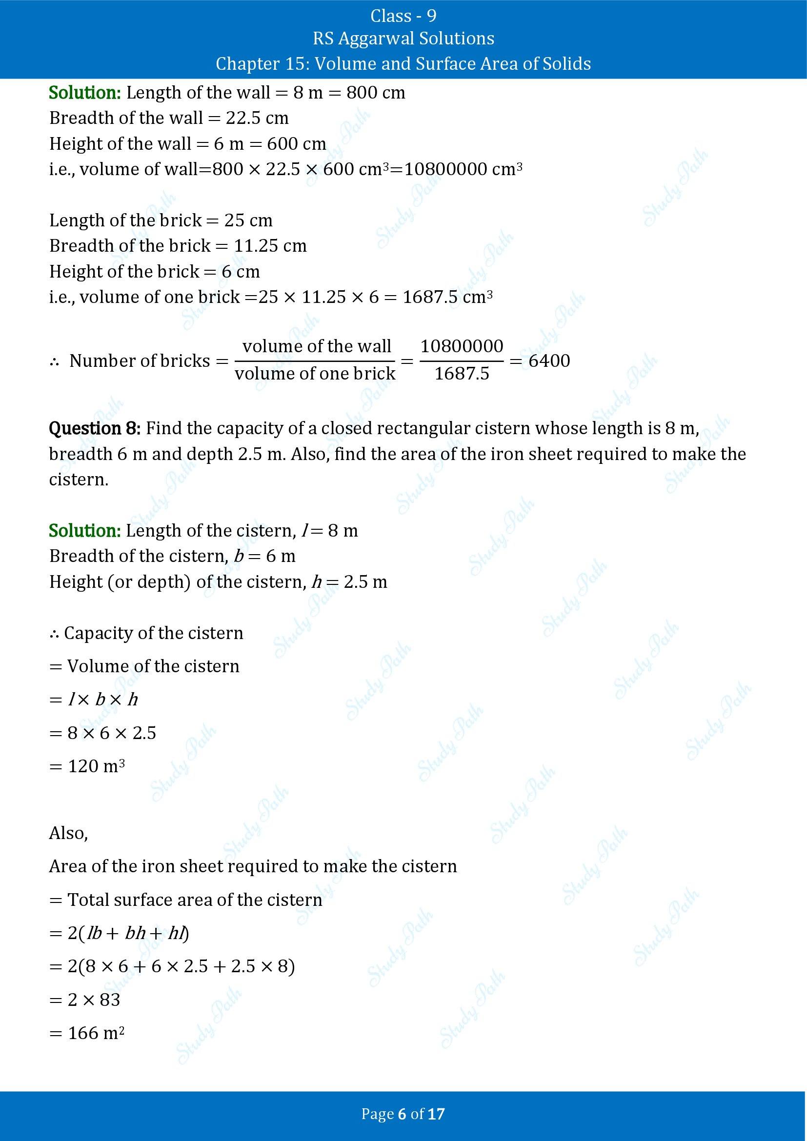 RS Aggarwal Solutions Class 9 Chapter 15 Volume and Surface Area of Solids Exercise 15A 00006