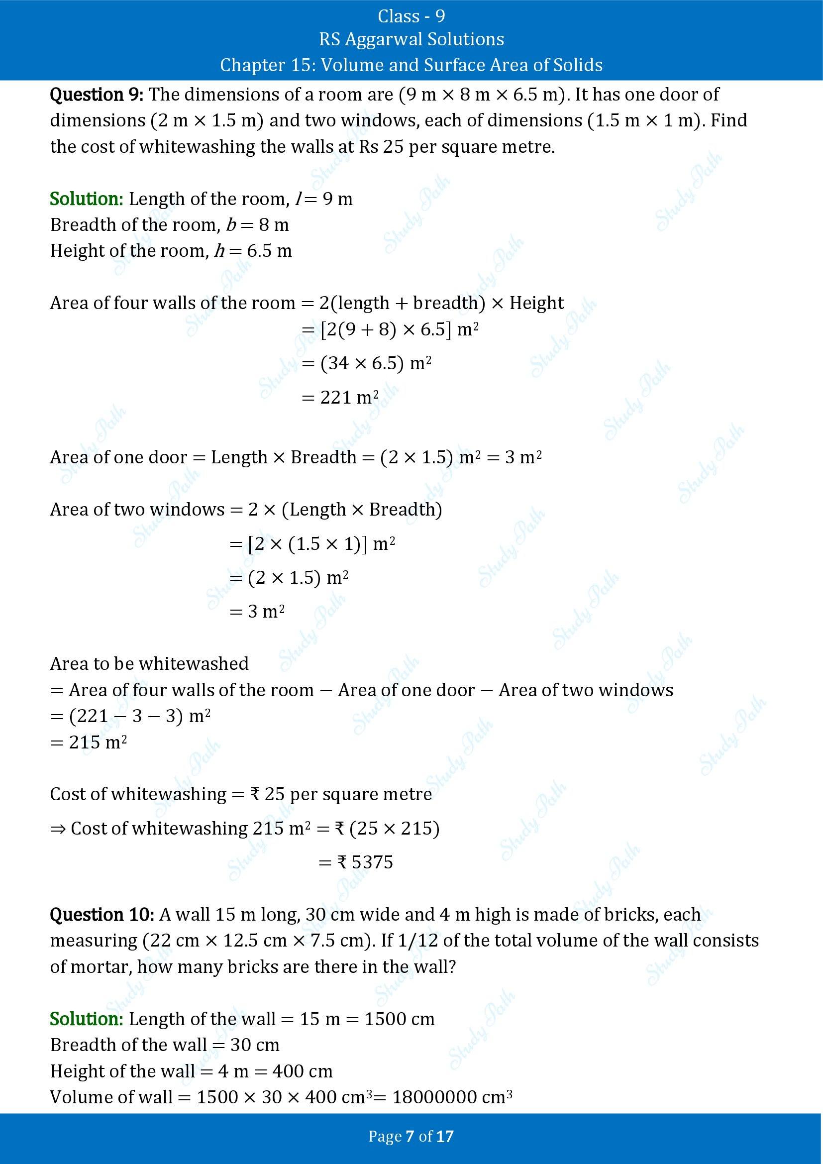 RS Aggarwal Solutions Class 9 Chapter 15 Volume and Surface Area of Solids Exercise 15A 00007