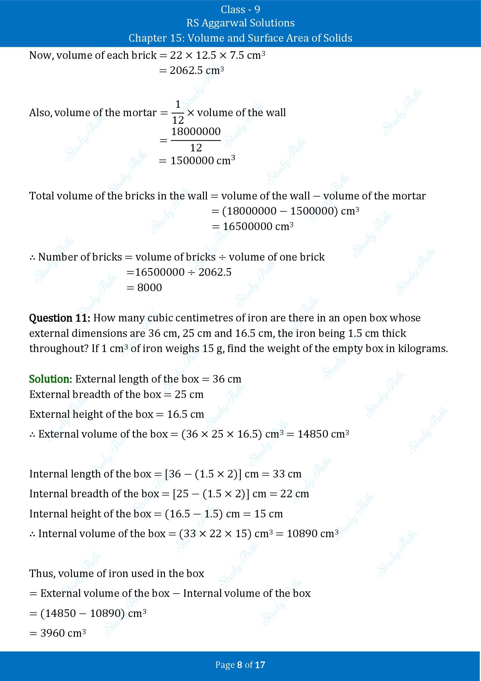 RS Aggarwal Solutions Class 9 Chapter 15 Volume and Surface Area of Solids Exercise 15A 00008