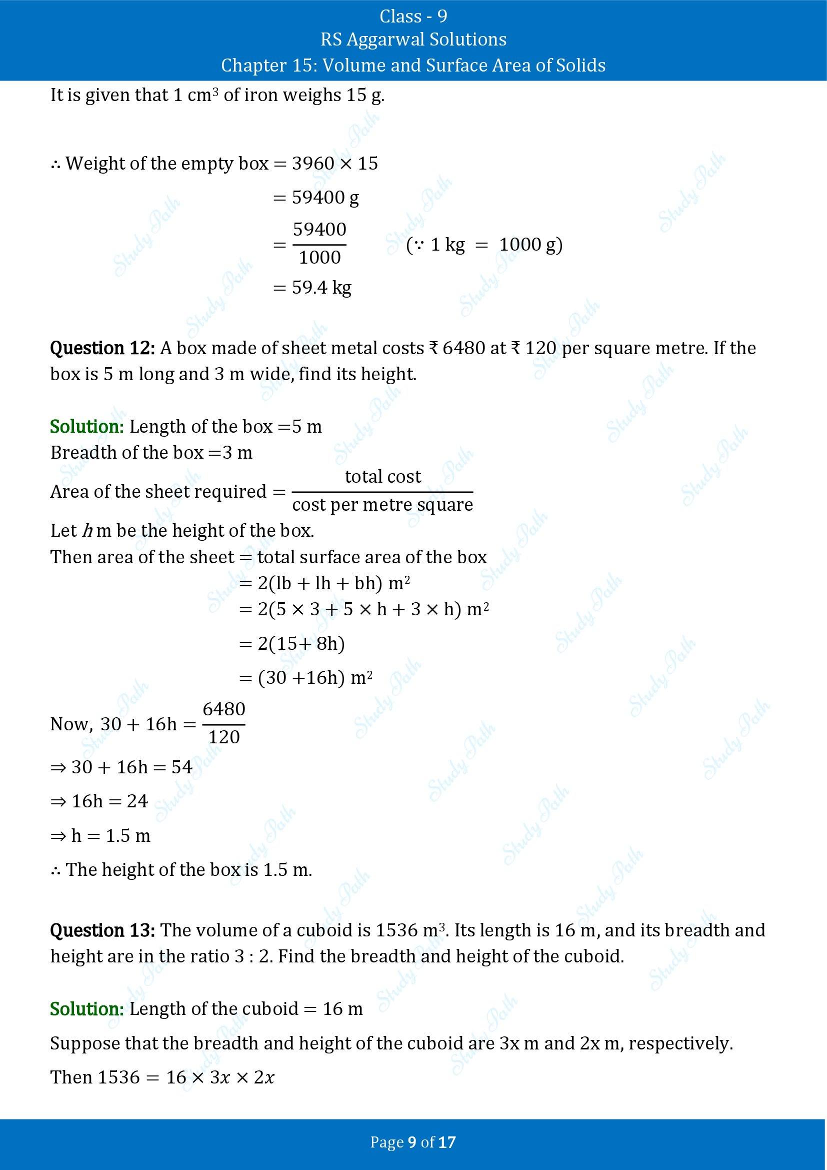 RS Aggarwal Solutions Class 9 Chapter 15 Volume and Surface Area of Solids Exercise 15A 00009