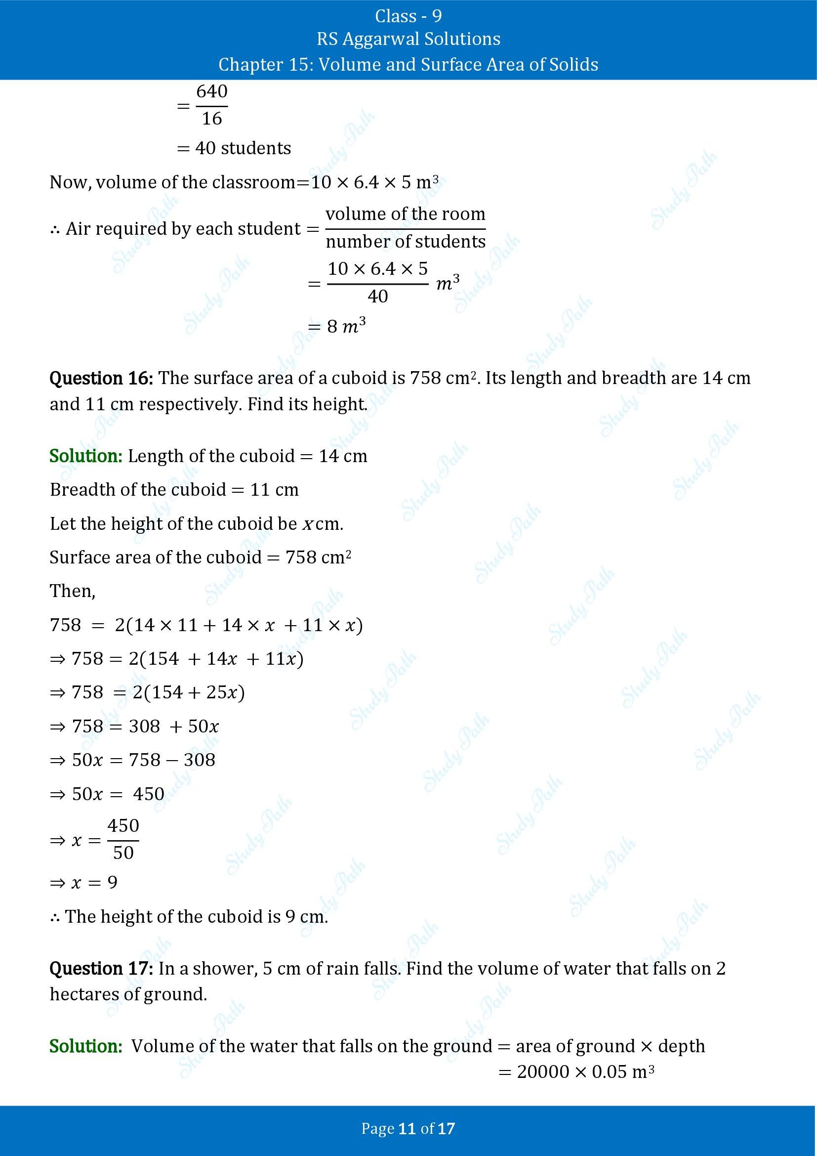 RS Aggarwal Solutions Class 9 Chapter 15 Volume and Surface Area of Solids Exercise 15A 00011