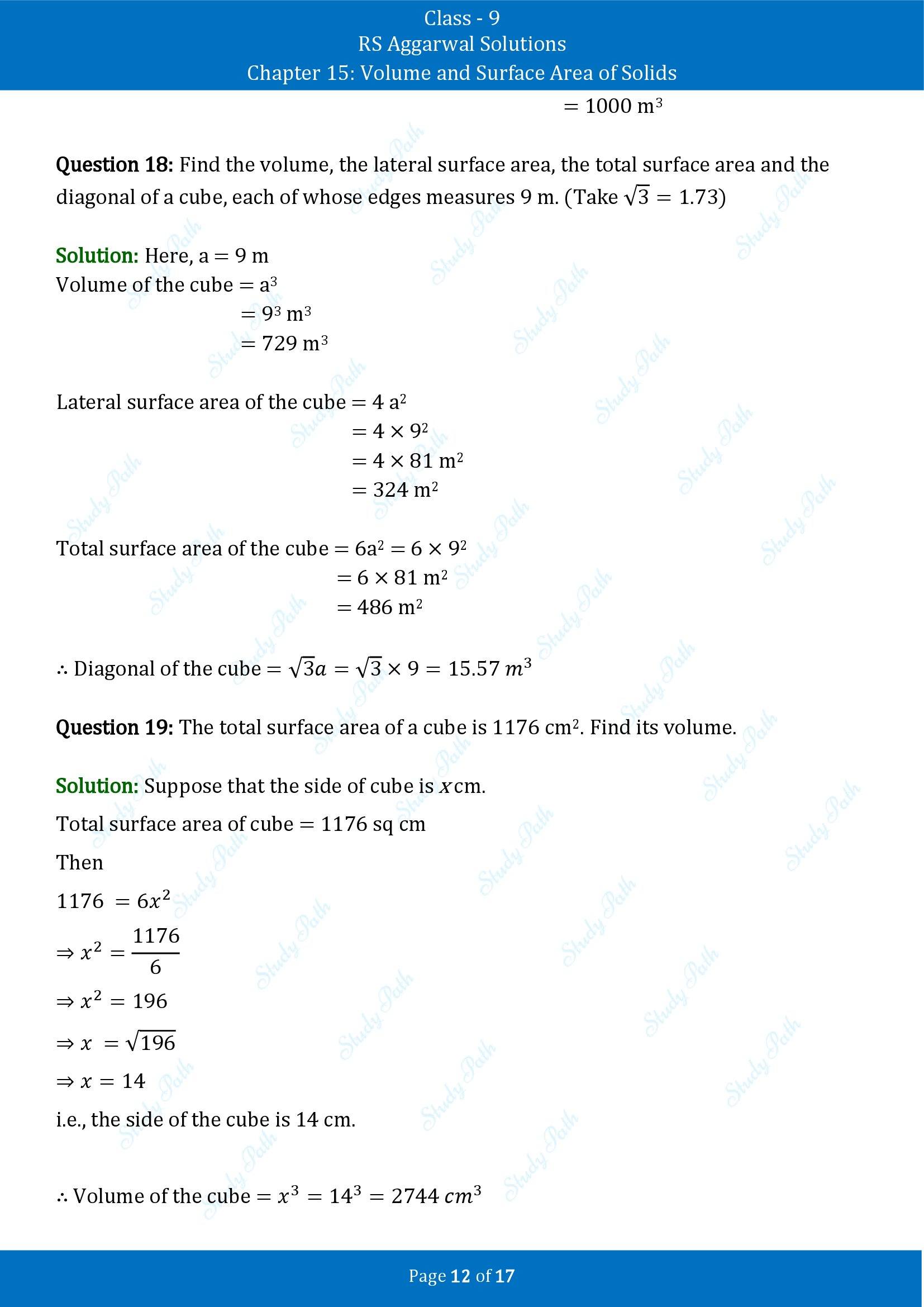 RS Aggarwal Solutions Class 9 Chapter 15 Volume and Surface Area of Solids Exercise 15A 00012