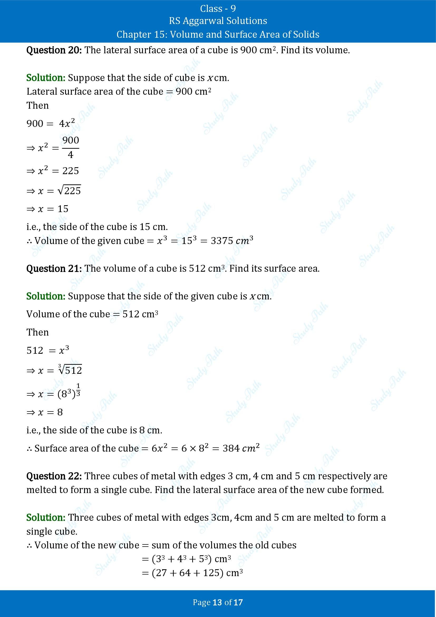 RS Aggarwal Solutions Class 9 Chapter 15 Volume and Surface Area of Solids Exercise 15A 00013