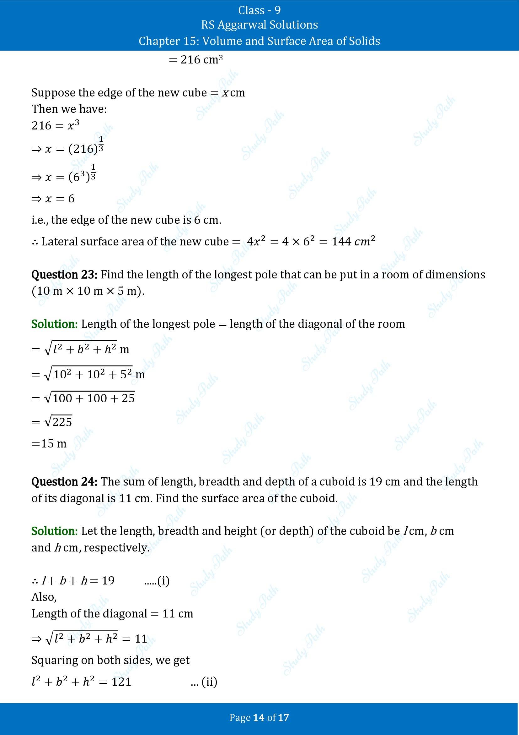 RS Aggarwal Solutions Class 9 Chapter 15 Volume and Surface Area of Solids Exercise 15A 00014