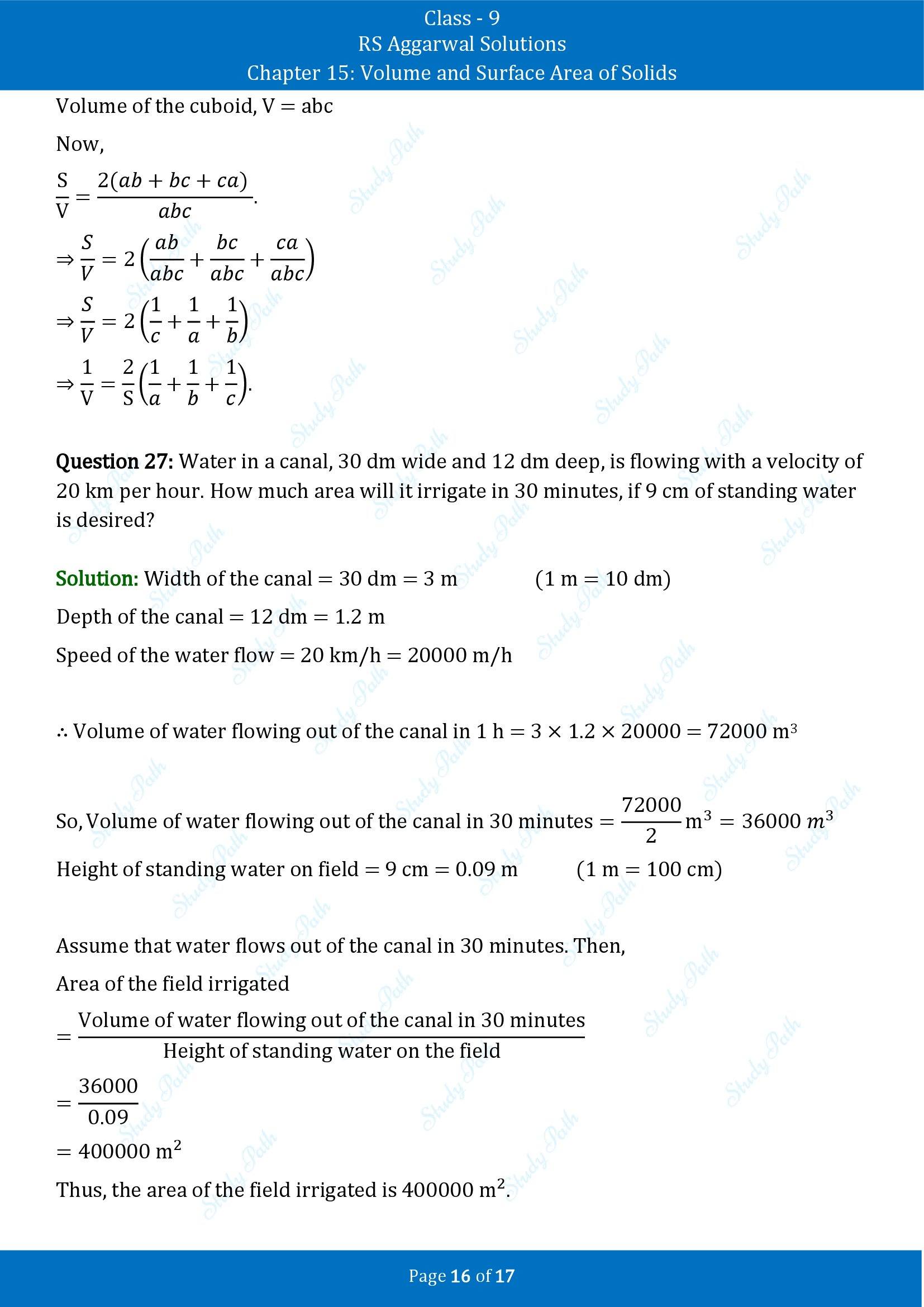 RS Aggarwal Solutions Class 9 Chapter 15 Volume and Surface Area of Solids Exercise 15A 00016