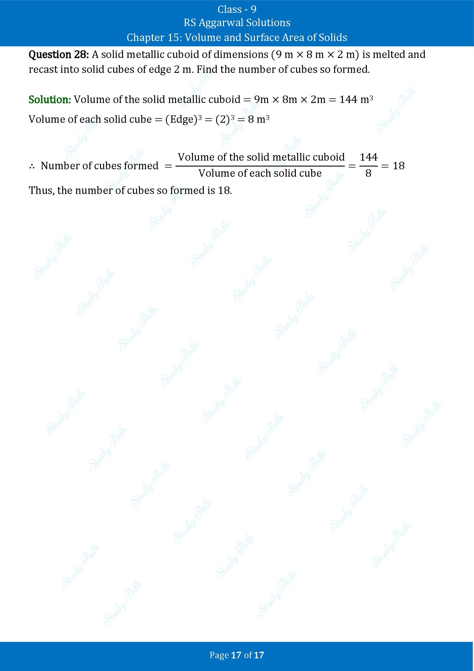 RS Aggarwal Solutions Class 9 Chapter 15 Volume and Surface Area of Solids Exercise 15A 00017
