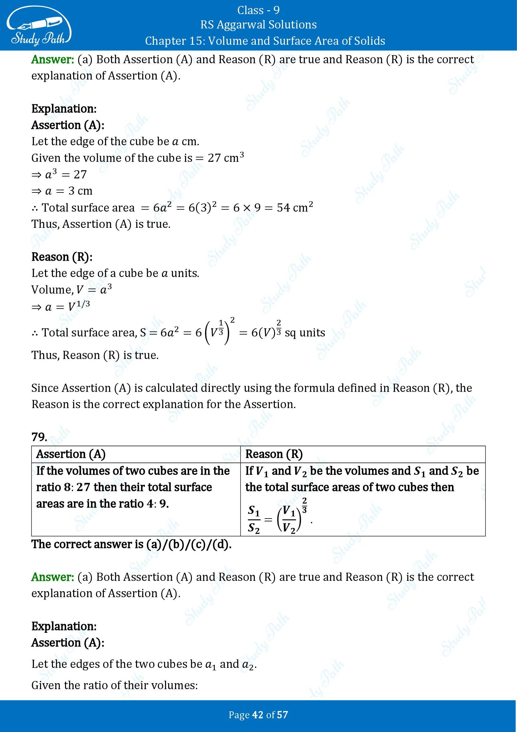 RS Aggarwal Solutions Class 9 Chapter 15 Volume and Surface Area of Solids Multiple Choice Questions MCQs 00042