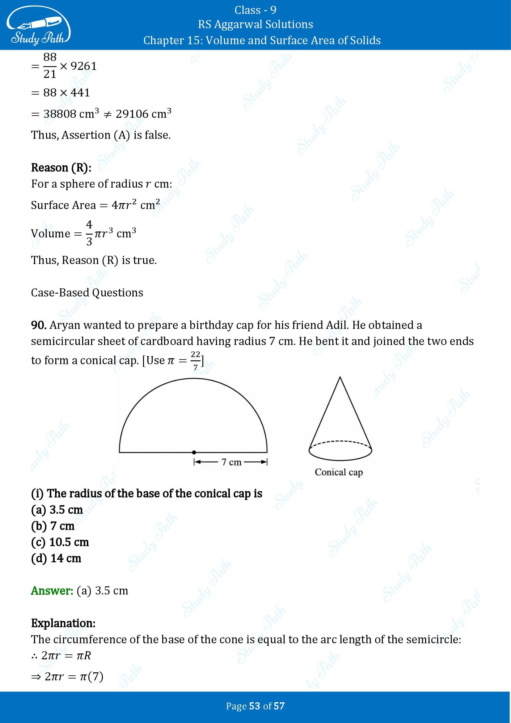RS Aggarwal Solutions Class 9 Chapter 15 Volume and Surface Area of Solids Multiple Choice Questions MCQs 00053