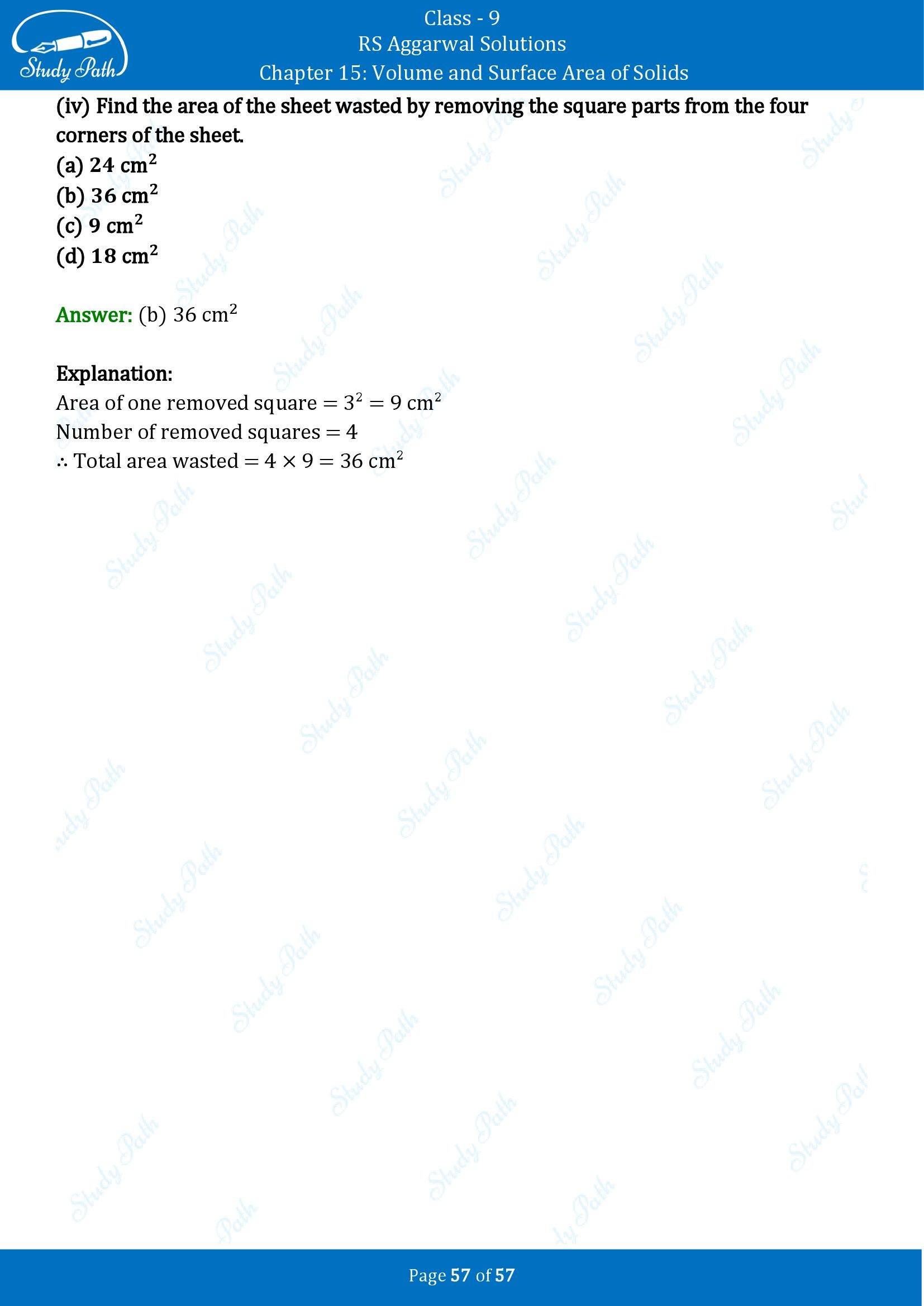 RS Aggarwal Solutions Class 9 Chapter 15 Volume and Surface Area of Solids Multiple Choice Questions MCQs 00057