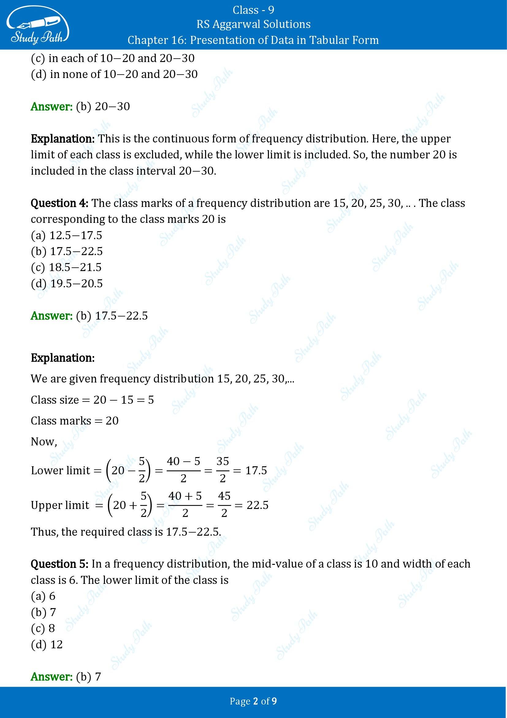 RS Aggarwal Solutions Class 9 Chapter 16 Presentation of Data in Tabular Form Multiple Choice Questions MCQs 00002