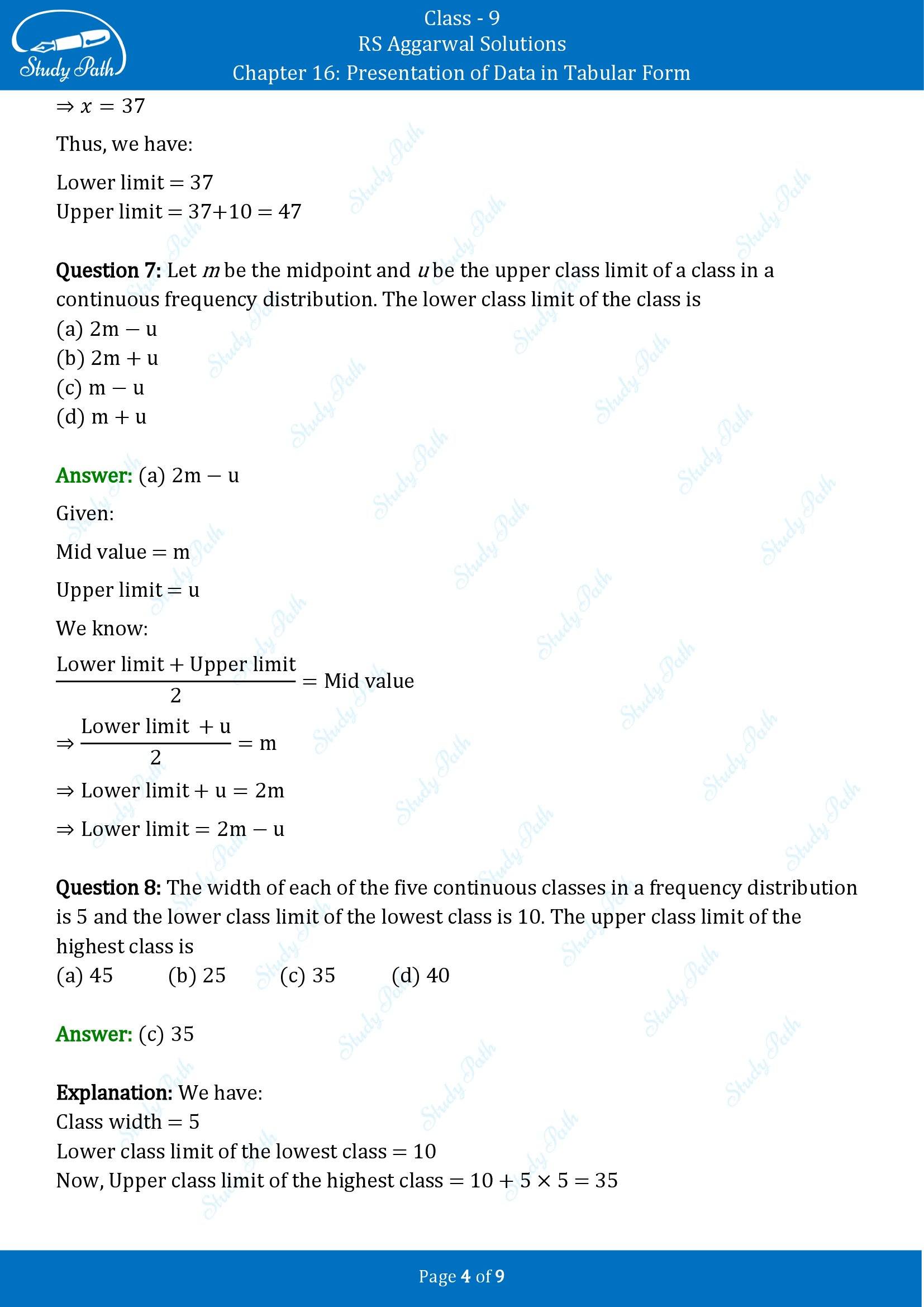 RS Aggarwal Solutions Class 9 Chapter 16 Presentation of Data in Tabular Form Multiple Choice Questions MCQs 00004