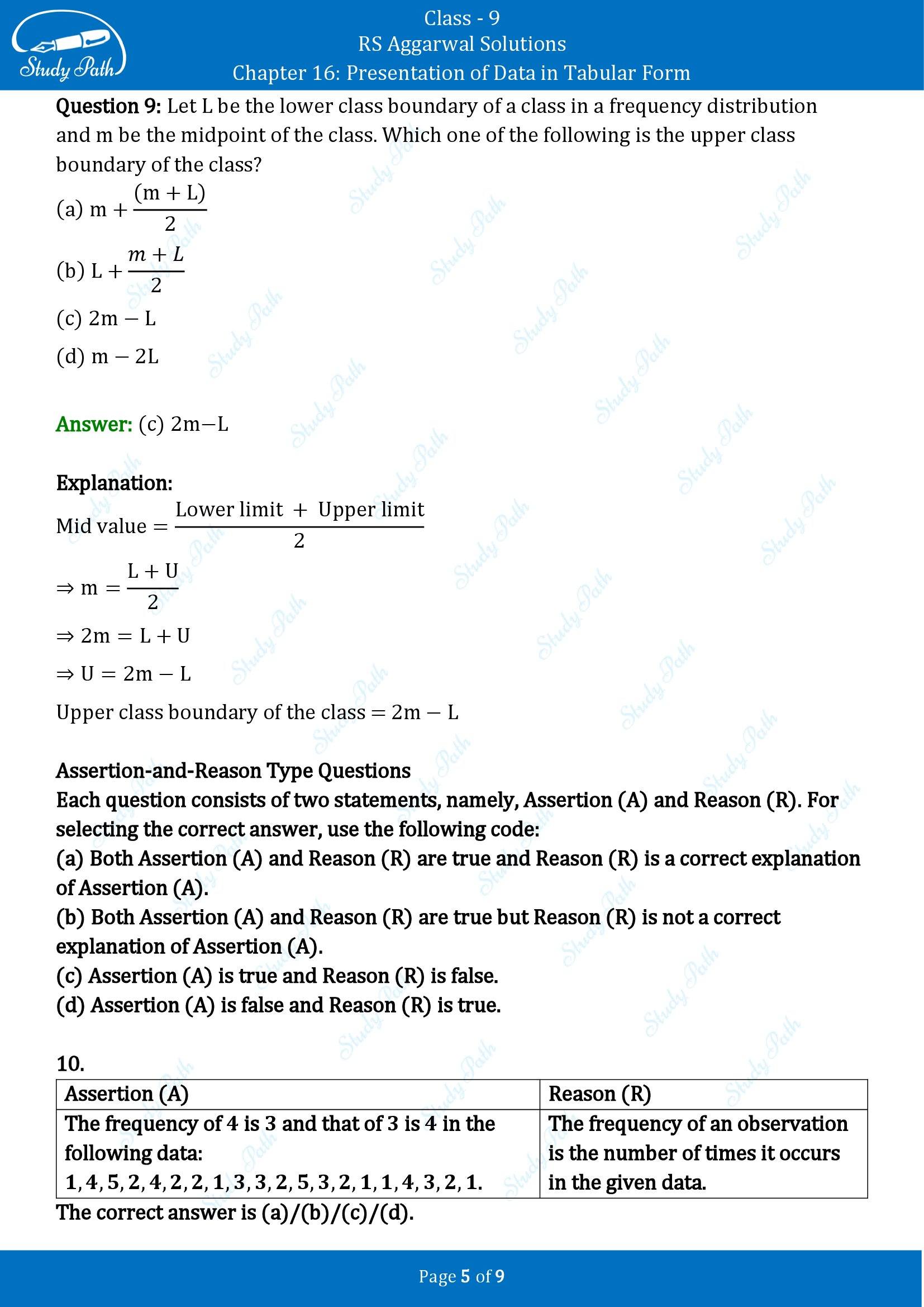 RS Aggarwal Solutions Class 9 Chapter 16 Presentation of Data in Tabular Form Multiple Choice Questions MCQs 00005